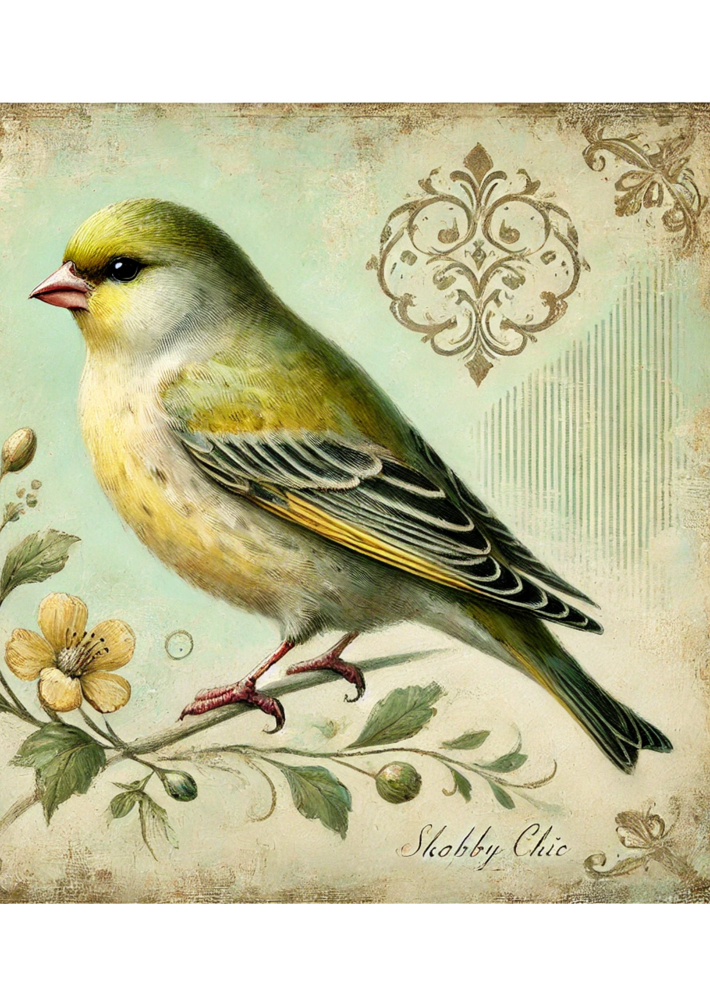 Sticker Sheet / Greeting Card – Bird Shabby Chic Full Cat. No. 2285