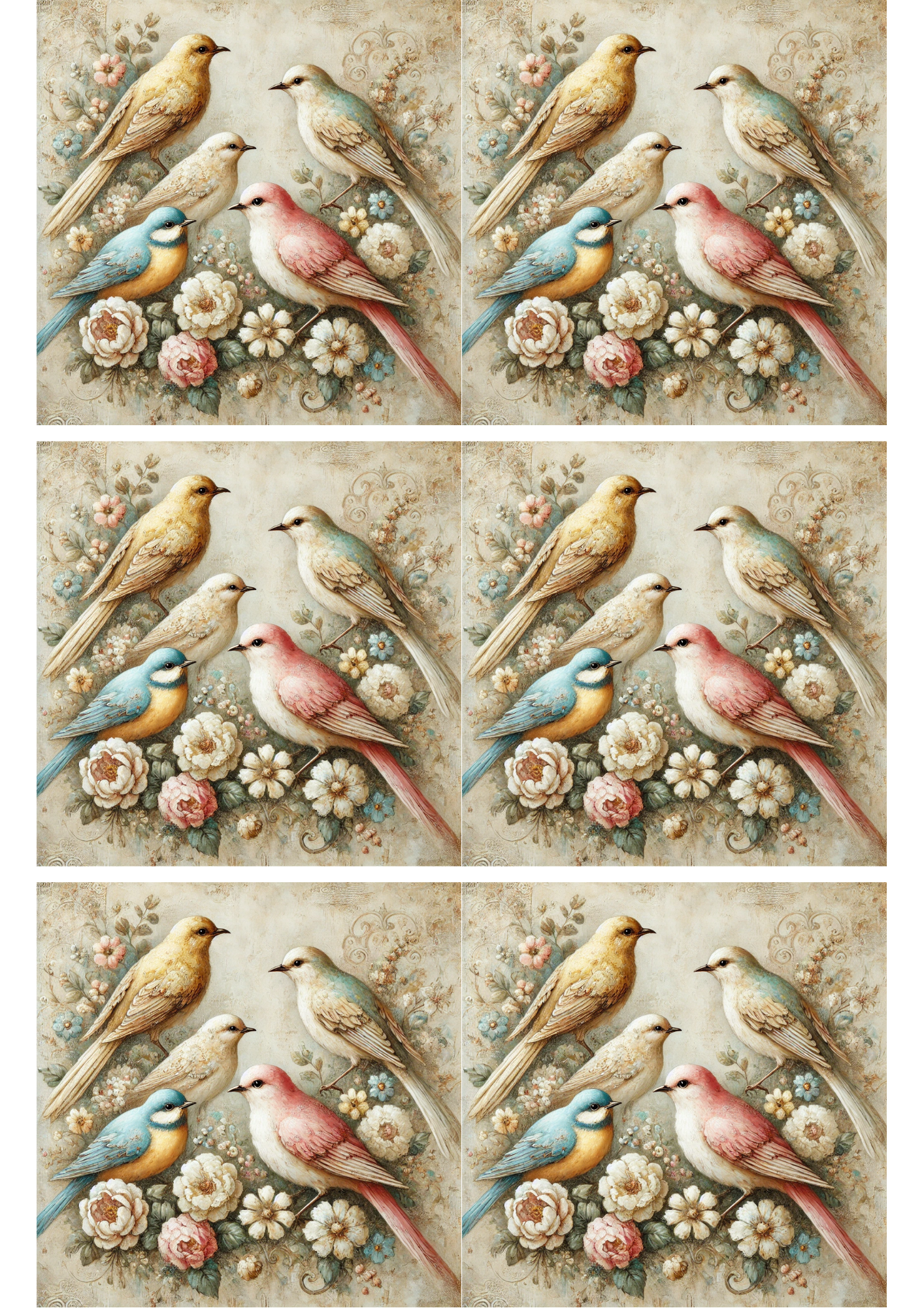 Sticker Sheet / Greeting Card – Birds Shabby Chic Collage Cat. No. 2286