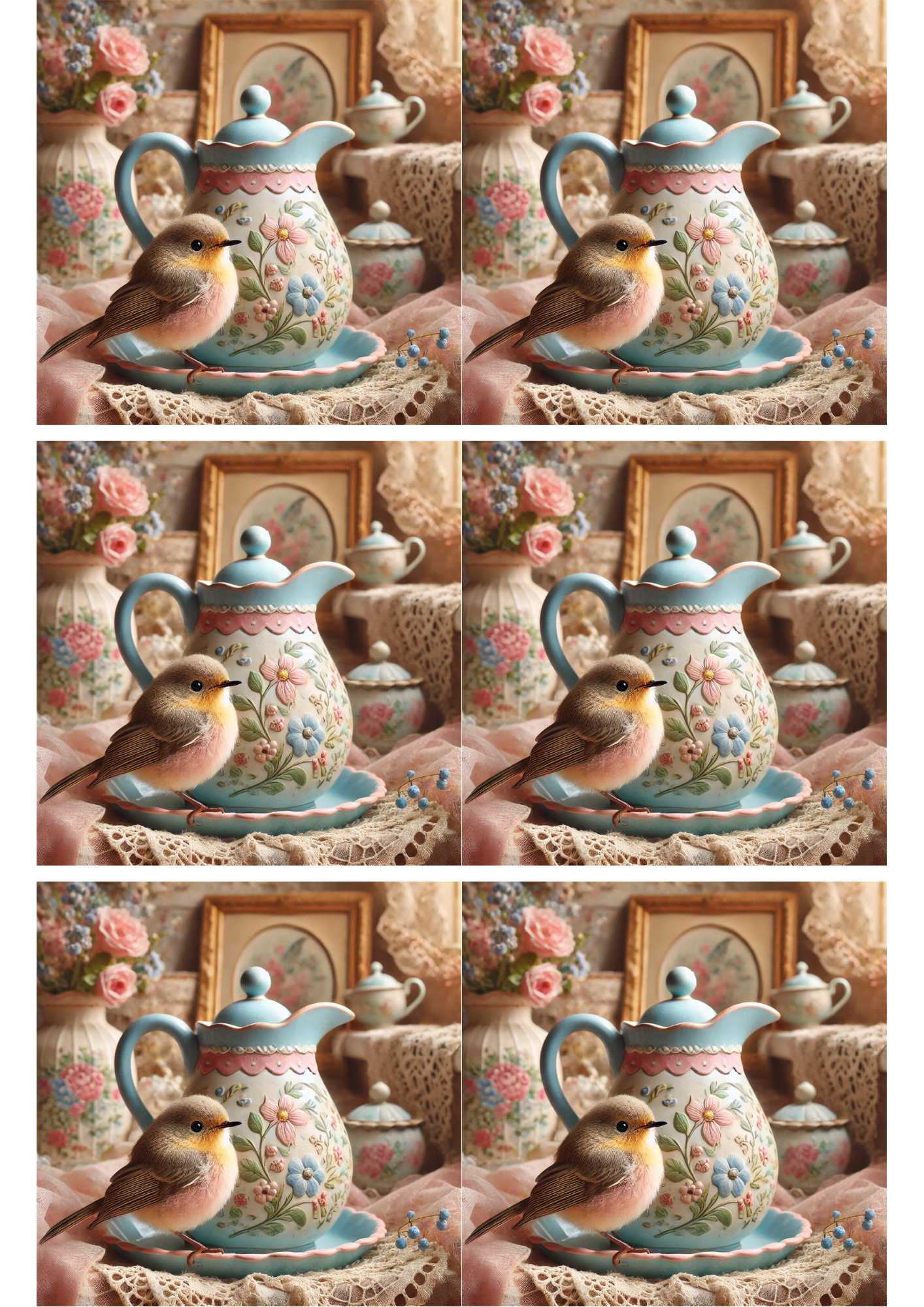 Sticker Sheet / Greeting Card – Bird and Jug Shabby Chic Collage Cat. No. 2288
