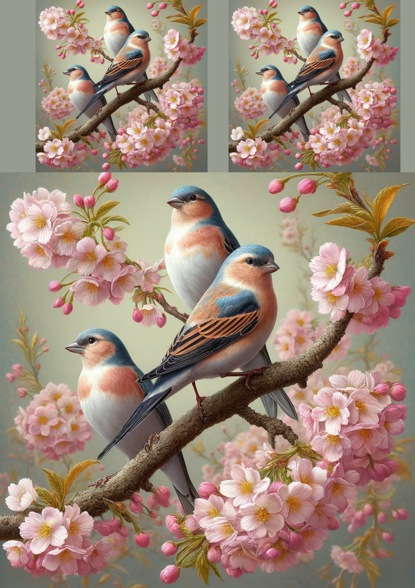 Sticker Sheet / Greeting Card – Birds on a Cherry Blossom Branch Cat. No. 268