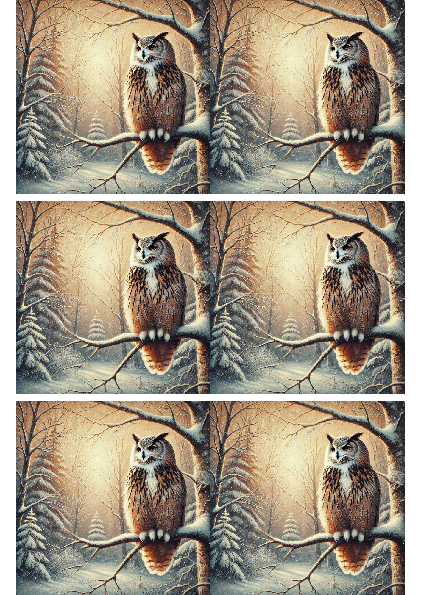 Sticker Sheet / Greeting Card – Eagle Owl On A Branch Collage Cat. No. 2767