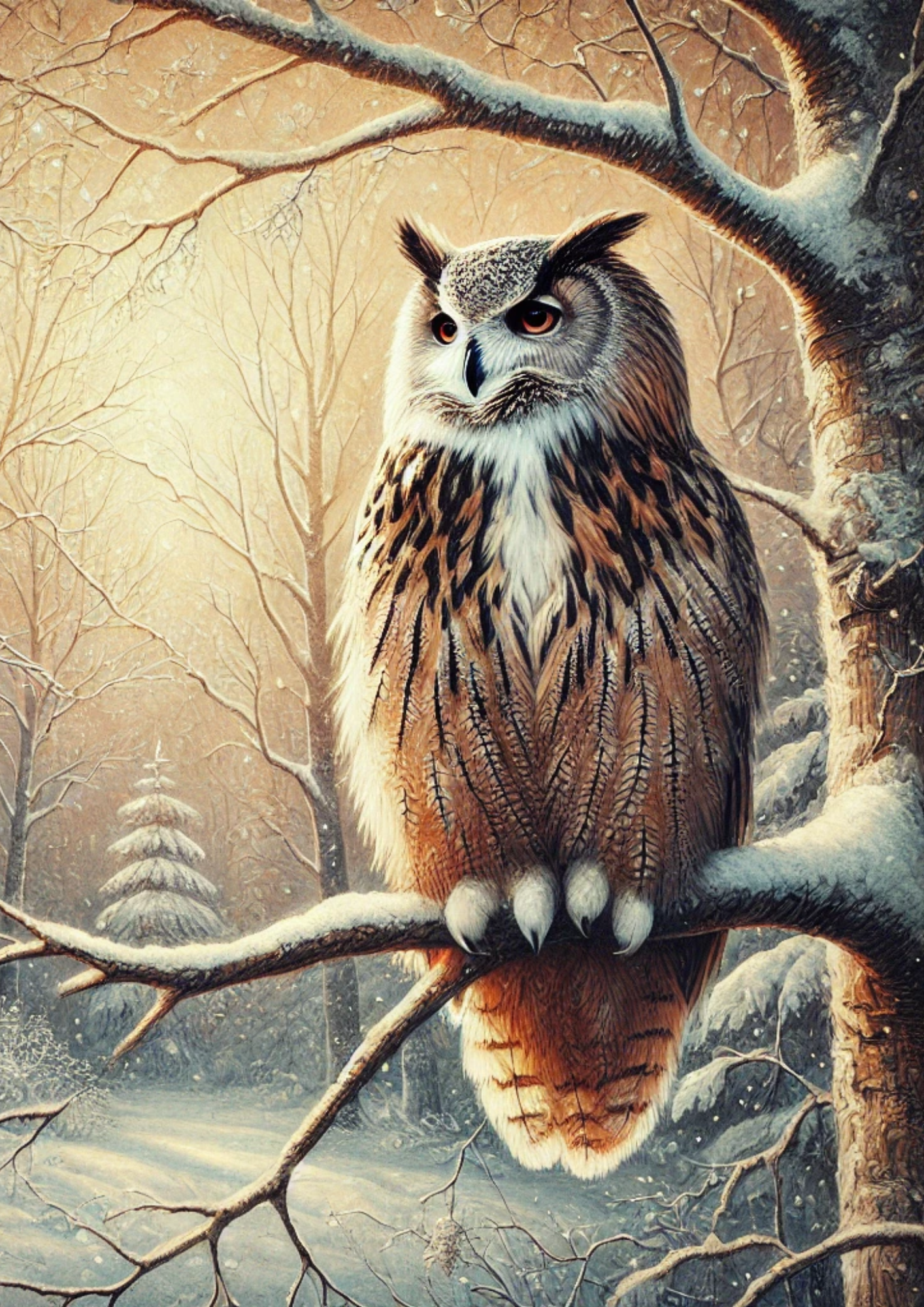 Sticker Sheet / Greeting Card – Eagle Owl On A Branch Full Cat. No. 2768