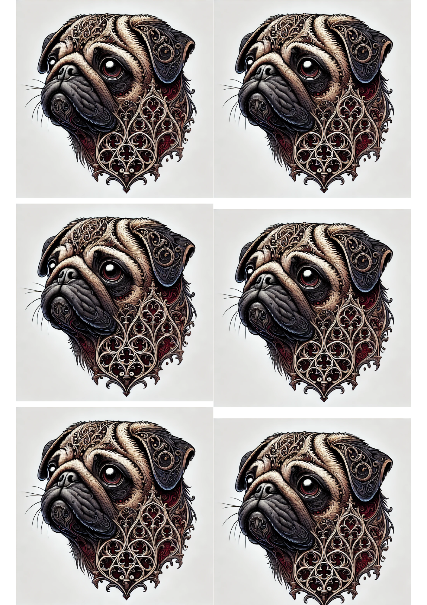 Sticker Sheet / Greeting Card – Pug Gothic Style Collage Cat. No. 2298