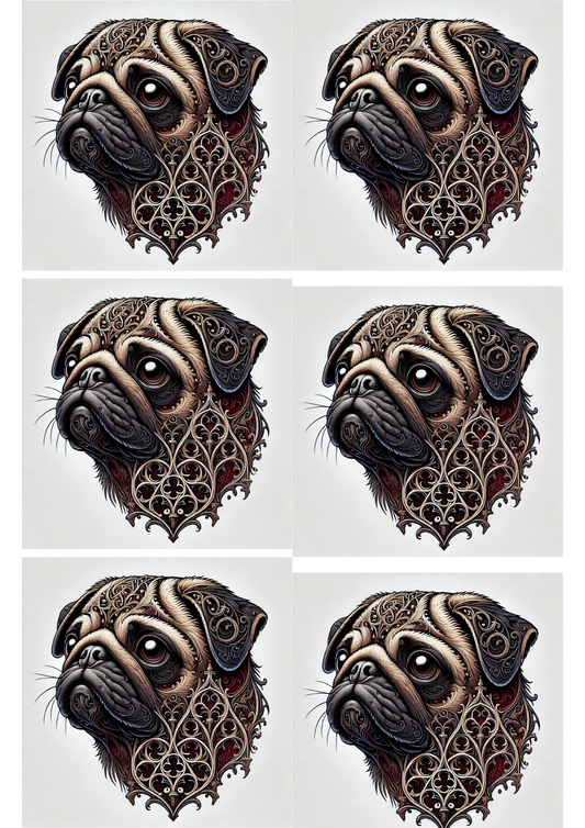 Sticker Sheet – Pug Gothic Style Collage Cat. No. 2298