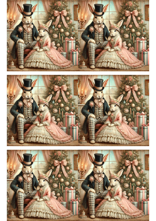 Sticker Sheet – Mr. Rabbit and Mrs. Rabbit At The Christmas Tree Vintage Collage Cat. No. 3105