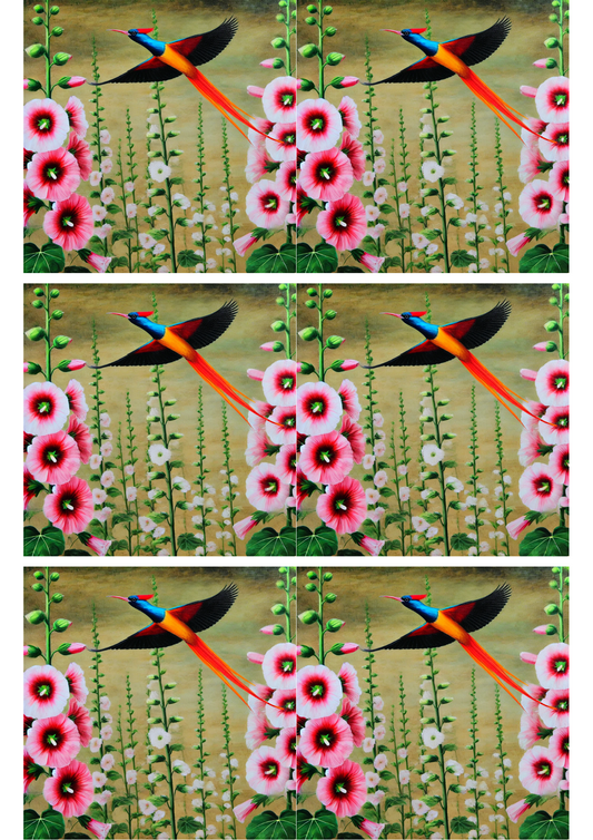 Sticker Sheet – Bird of Paradise and Hollyhocks Collage Cat. No. 2312