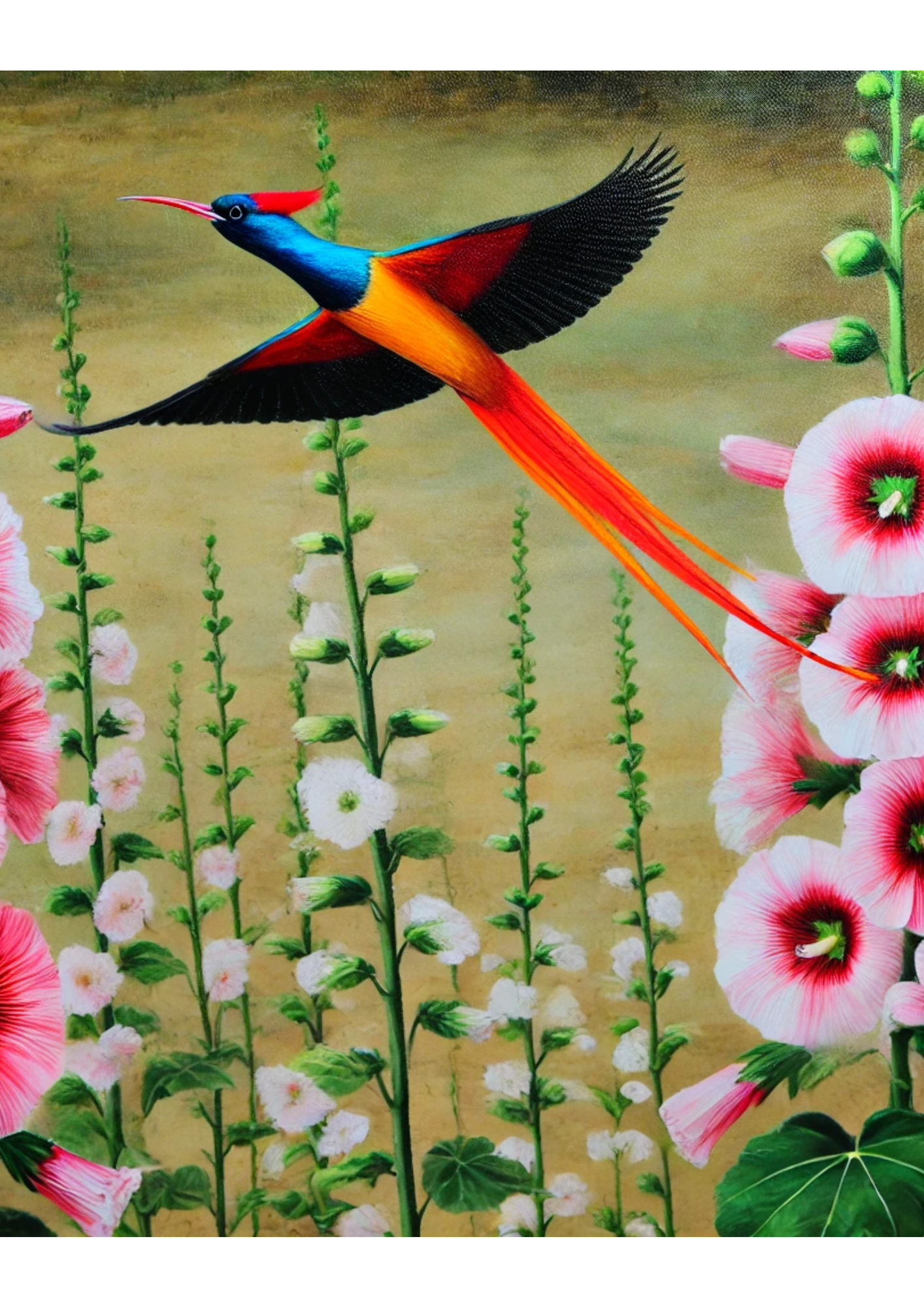 Sticker Sheet / Greeting Card – Bird of Paradise and Hollyhocks Full Cat. No. 2313