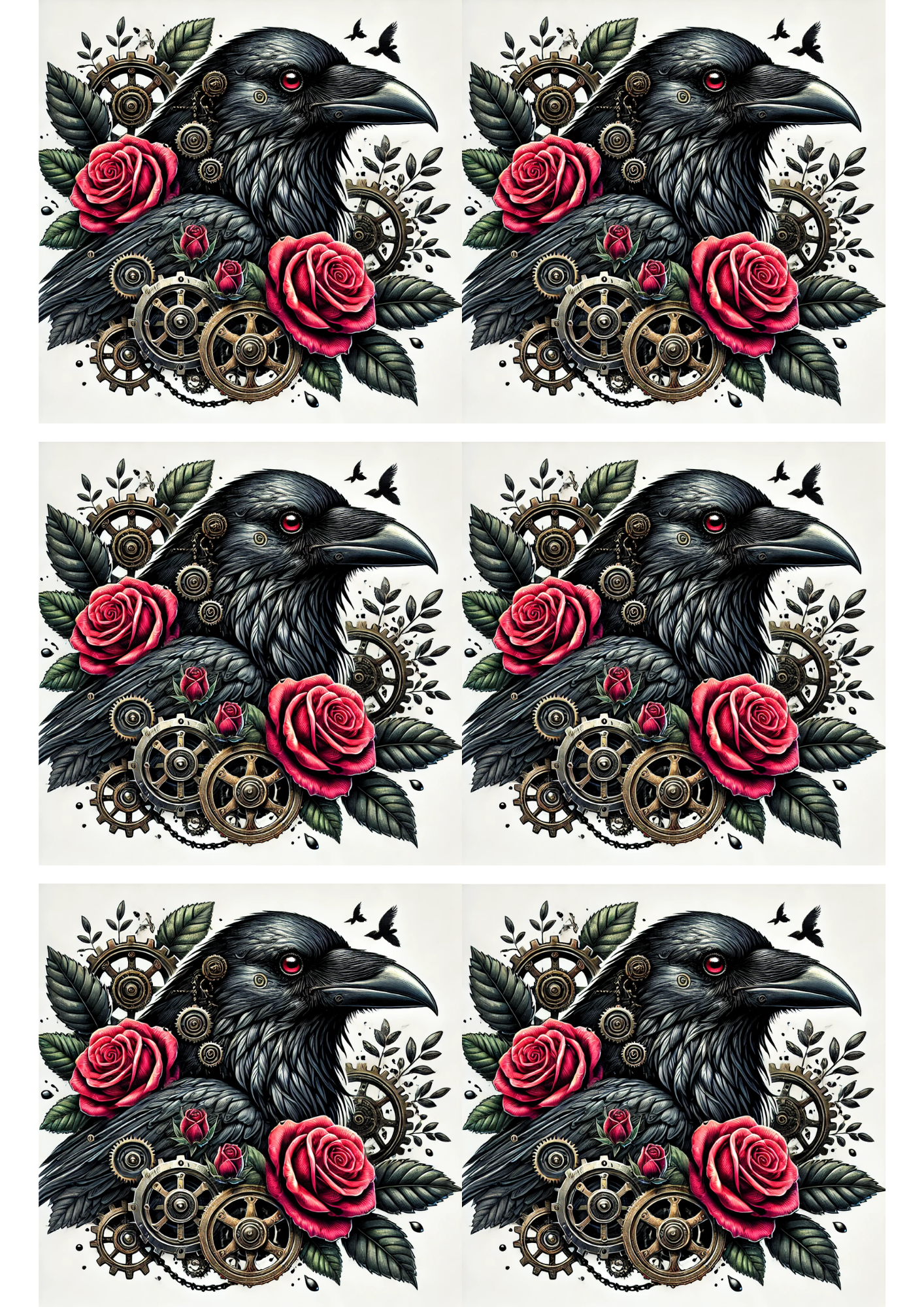 Sticker Sheet / Greeting Card – Raven Steampunk Collage Cat. No. 2887