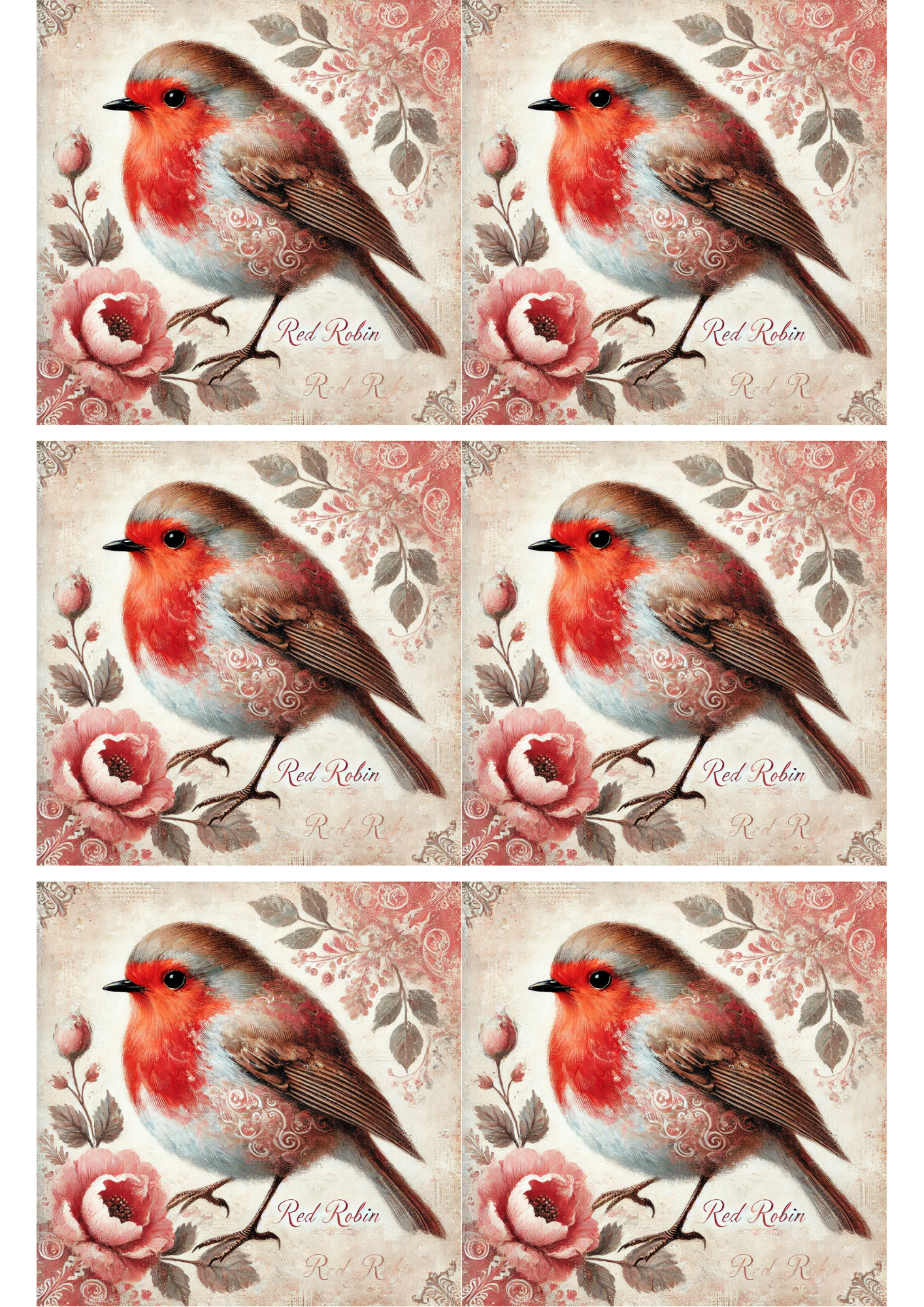 Sticker Sheet / Greeting Card – Red Robin Shabby Chic Collage Cat. No. 2316
