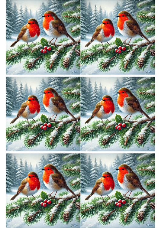 Sticker Sheet – Red Robins on a Spruce Tree Collage Cat. No. 2318