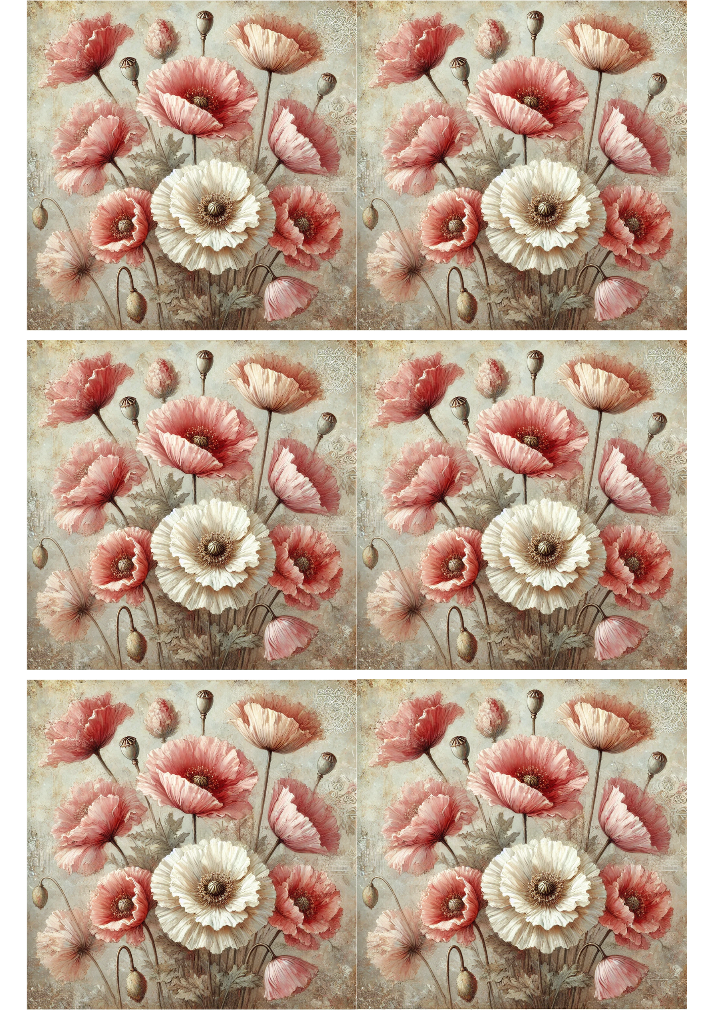 Sticker Sheet / Greeting Card – Poppies Shabby Chic Collage Cat. No. 2320