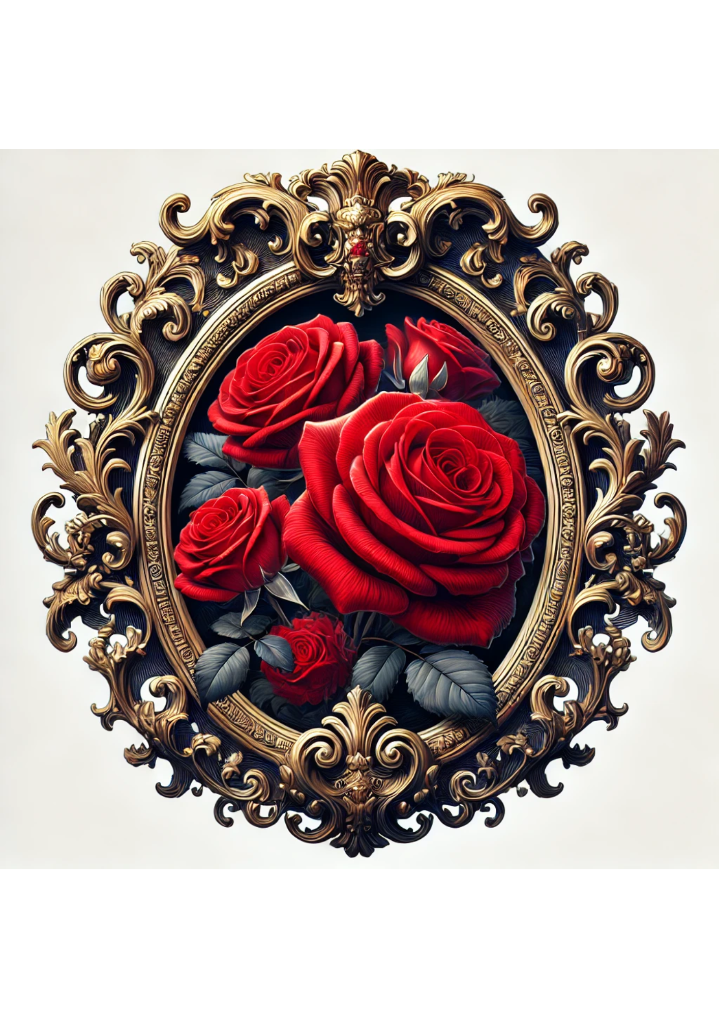 Sticker Sheet / Greeting Card – Red Rose Baroque Oval Full Cat. No. 3114