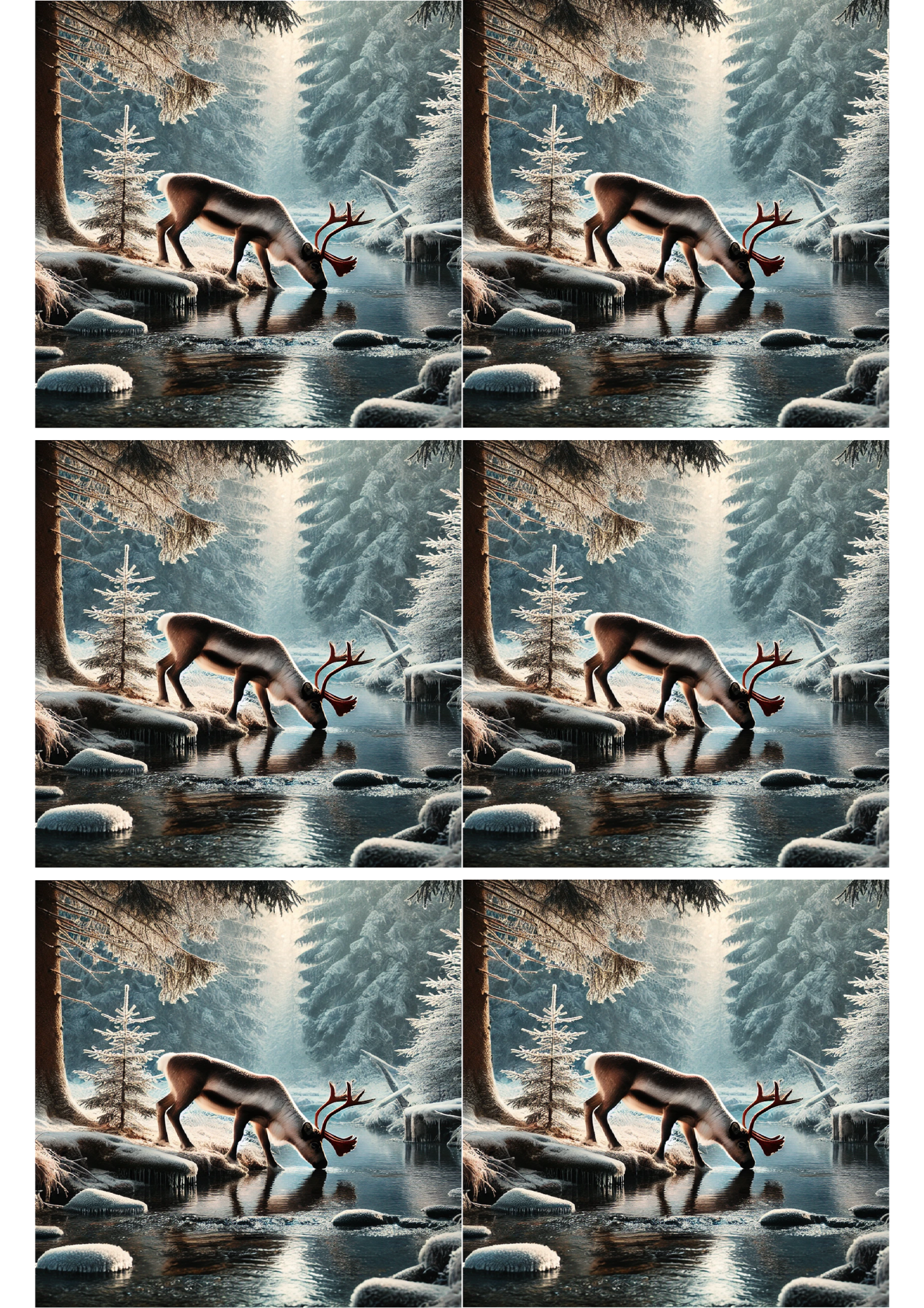 Sticker Sheet / Greeting Card – Reindeer By The Stream Collage Cat. No. 2327