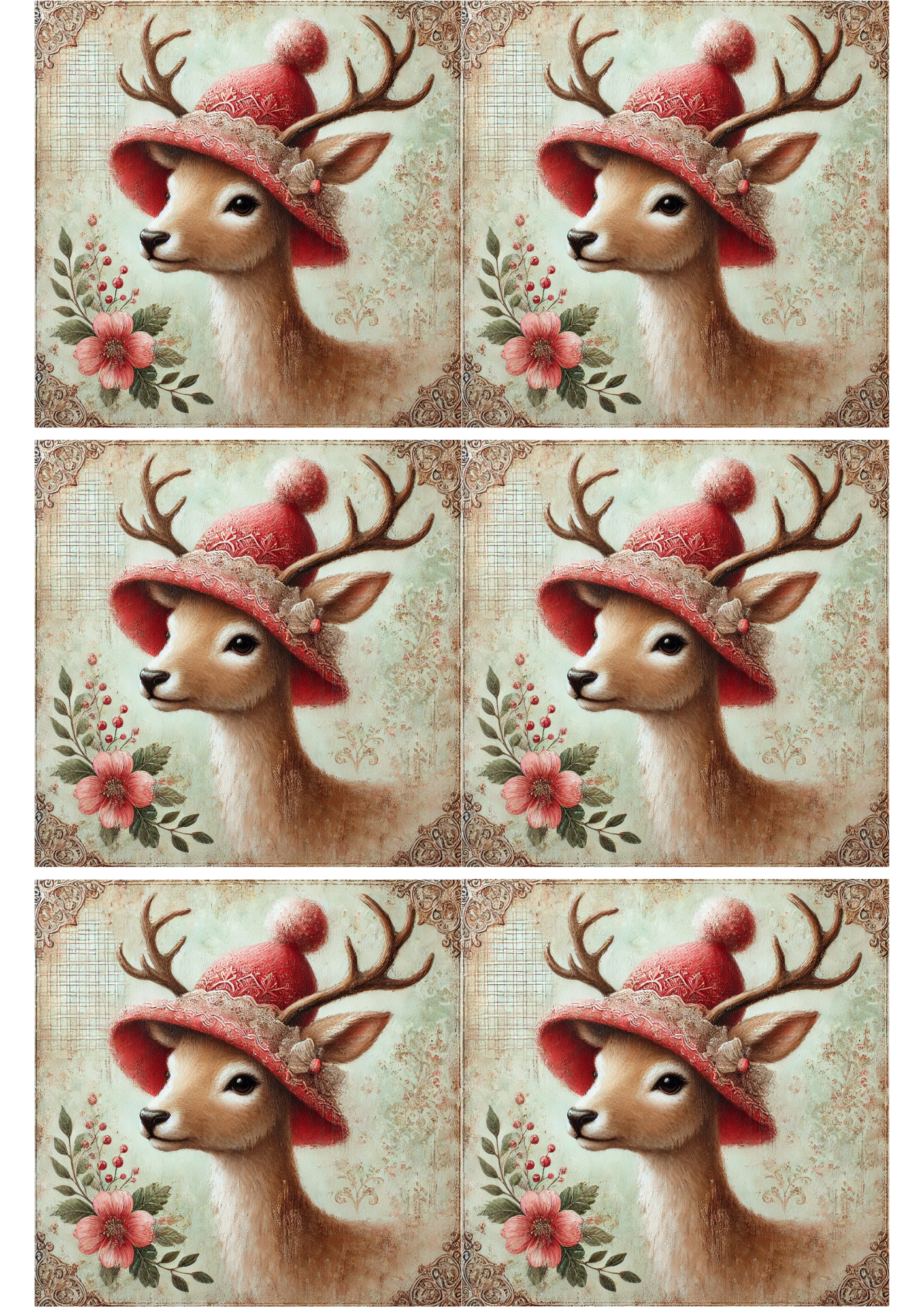 Sticker Sheet / Greeting Card – Young Reindeer Shabby Chic Collage Cat. No. 2329