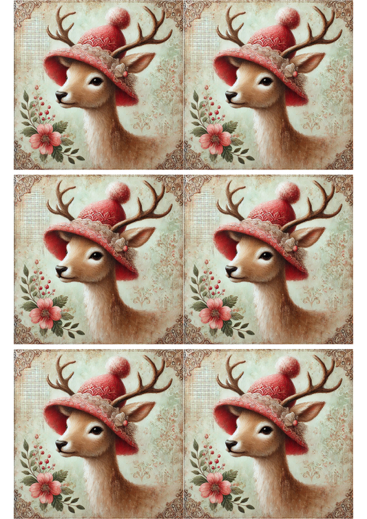 Klistremerkeark – Young Reindeer Shabby Chic Collage Kat. nr. 2329