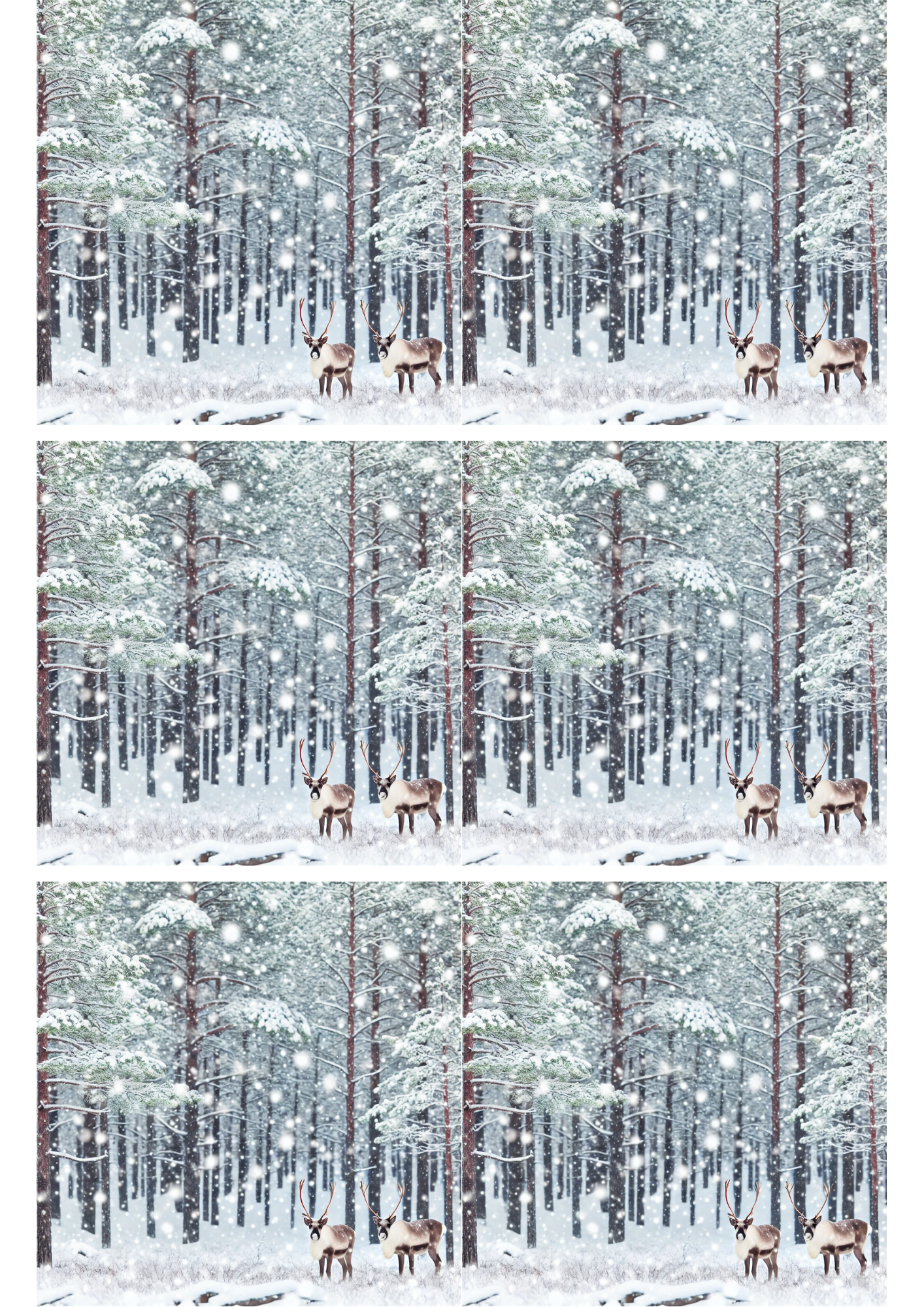 Sticker Sheet / Greeting Card – Reindeer In Winter Forest Collage Cat. No. 2331