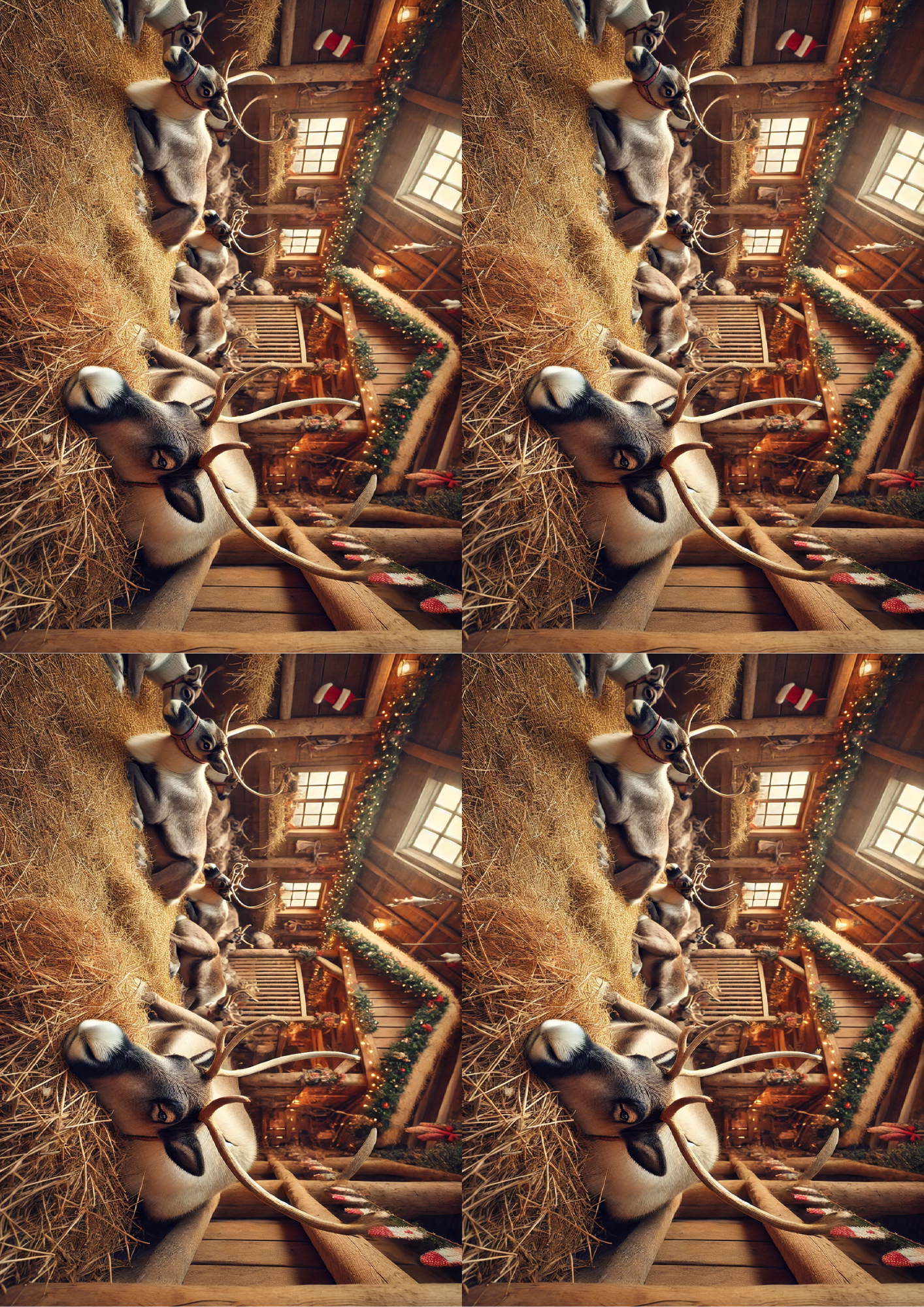 Sticker Sheet / Greeting Card – Reindeer In The Stable Collage Cat. No. 1572