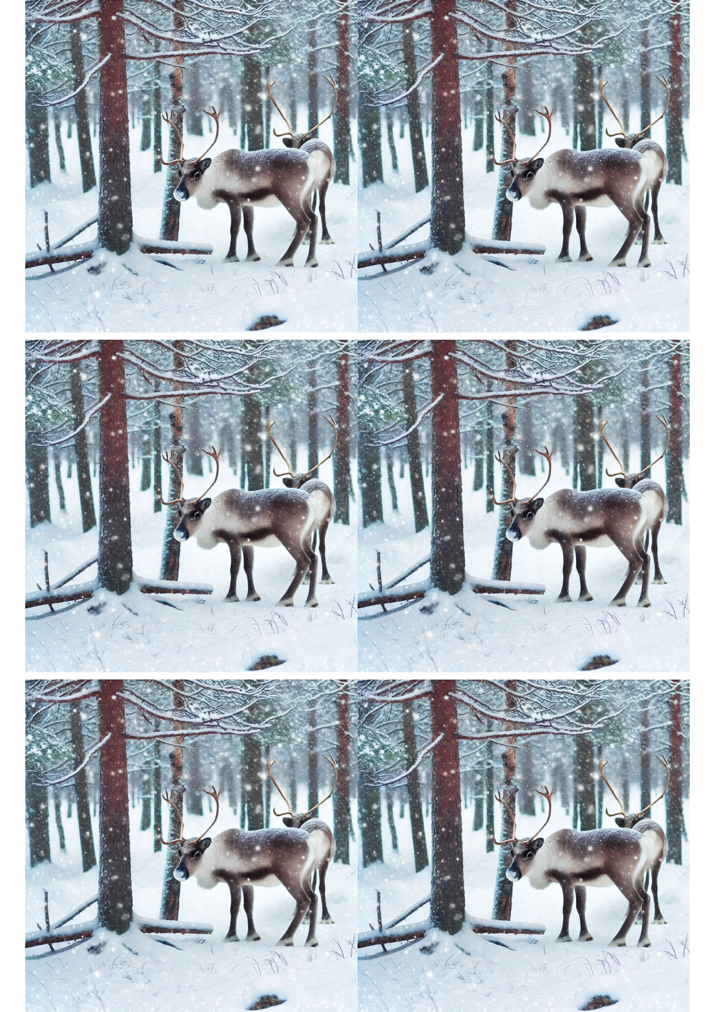 Sticker Sheet / Greeting Card – Reindeer In Winter Forest 2 Collage Cat. No. 2333