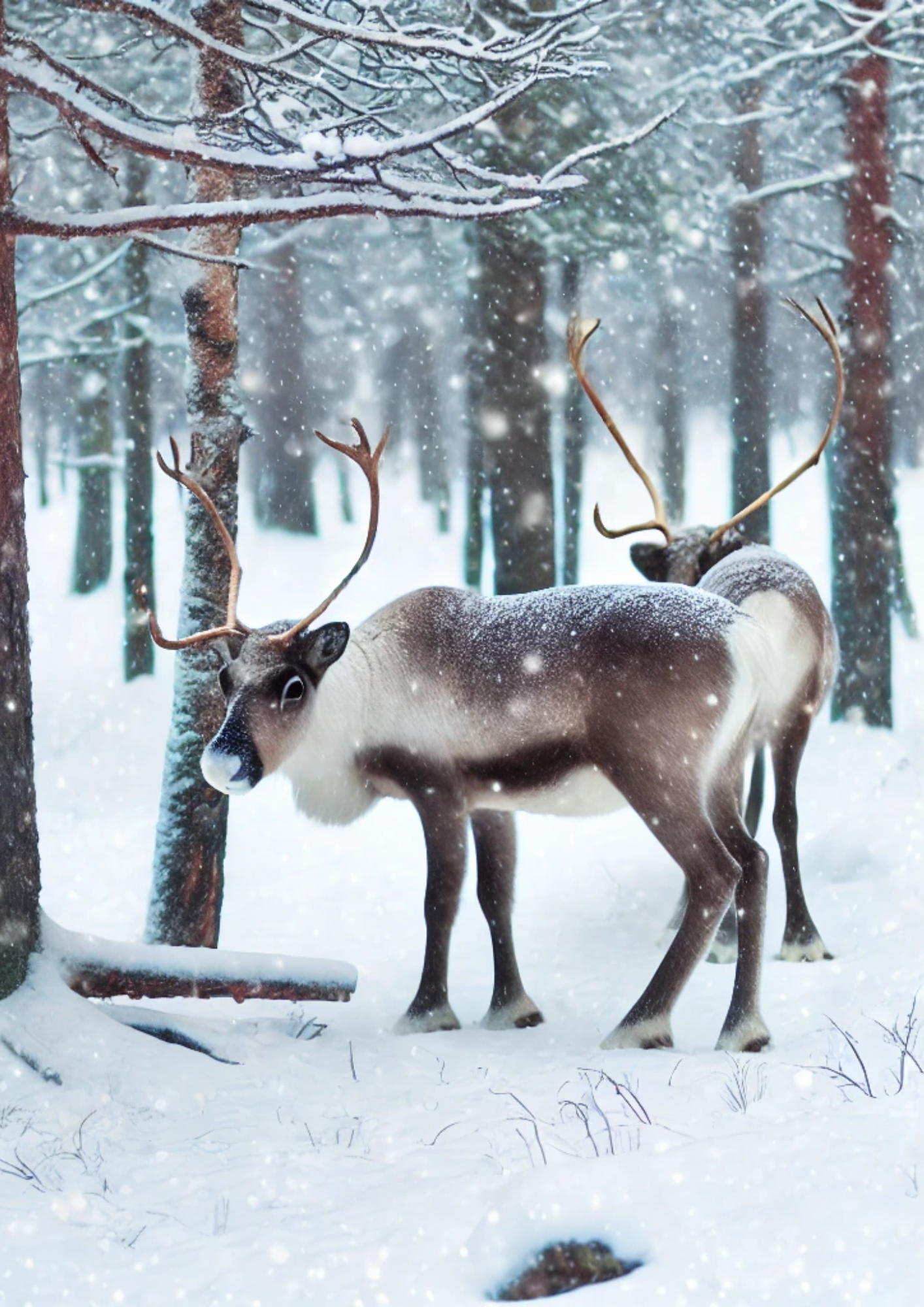 Sticker Sheet / Greeting Card – Reindeer In Winter Forest 2 Full Cat. No. 2334