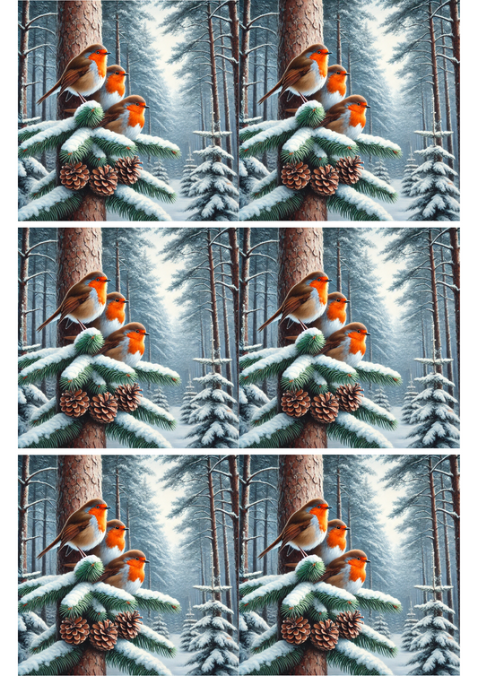 Sticker Sheet – Robins In Snowy Winter Forest Collage Cat. No. 2335