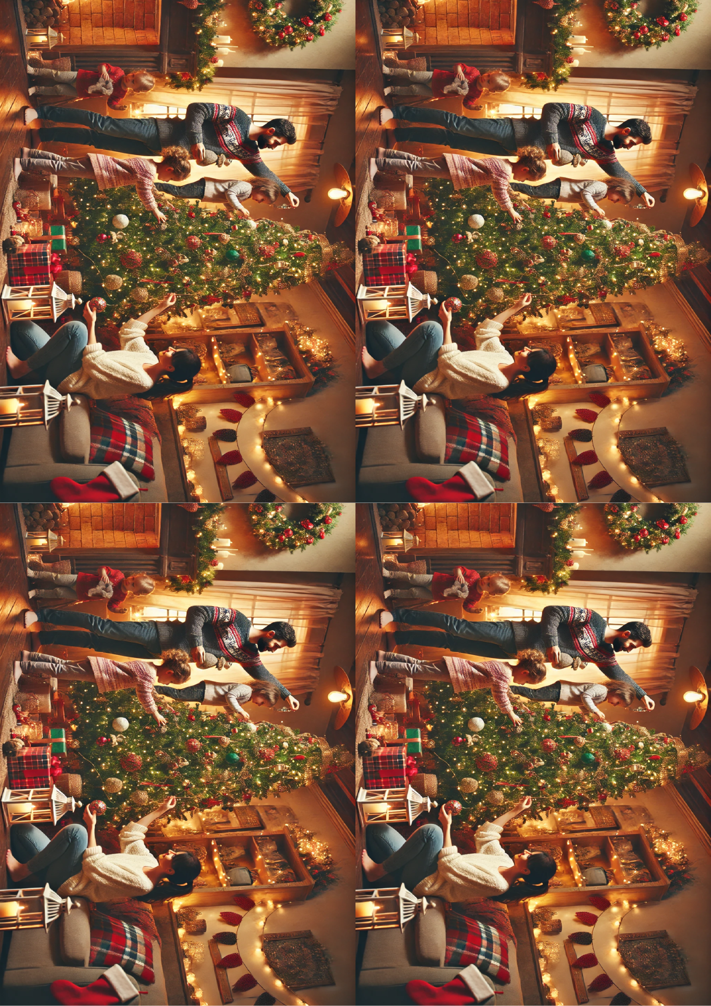 Sticker Sheet / Greeting Card – Family Decorates Christmas Tree Collage Cat. No. 1580