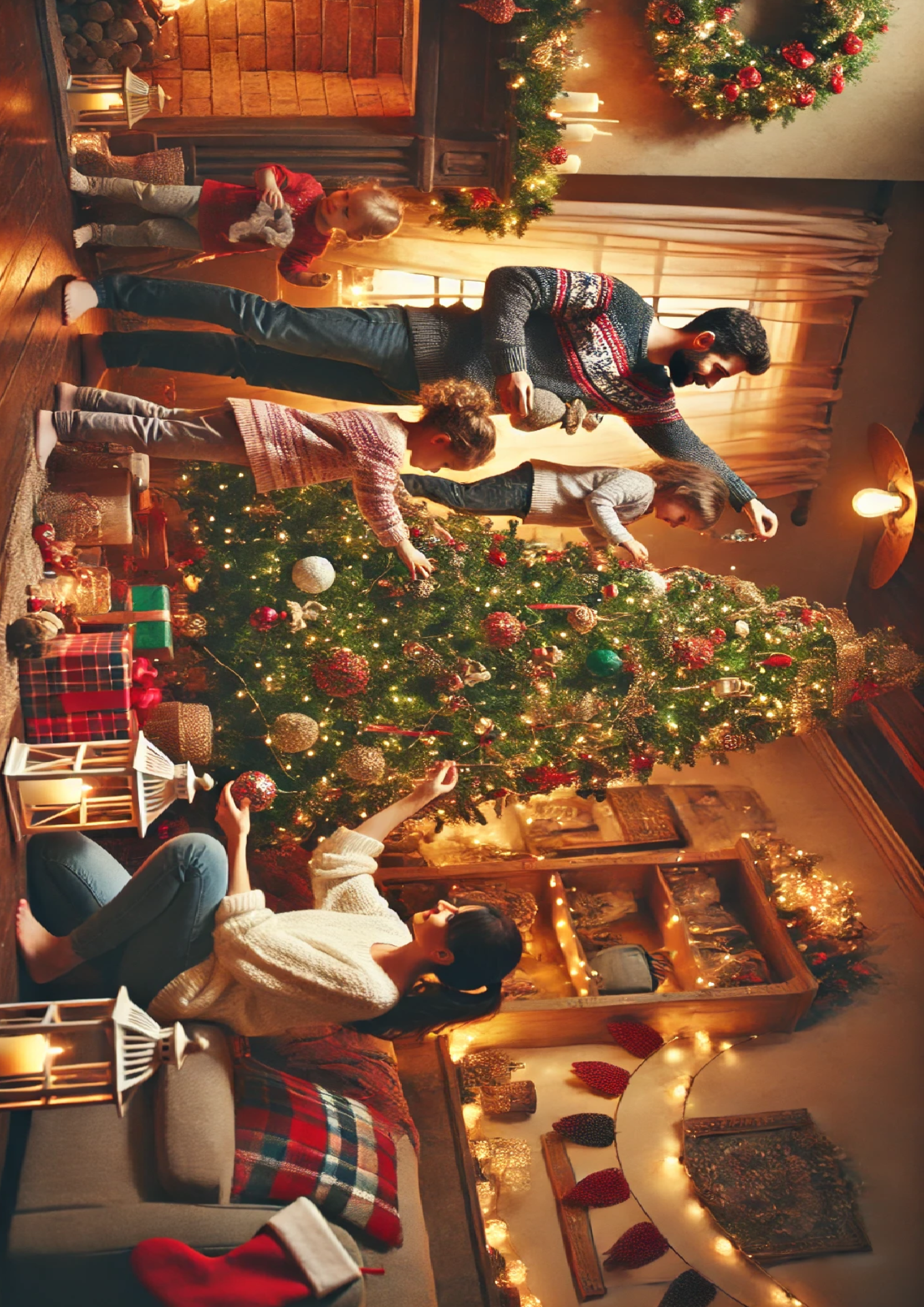 Sticker Sheet / Greeting Card – Family Decorates Christmas Tree Full Cat. No. 1581