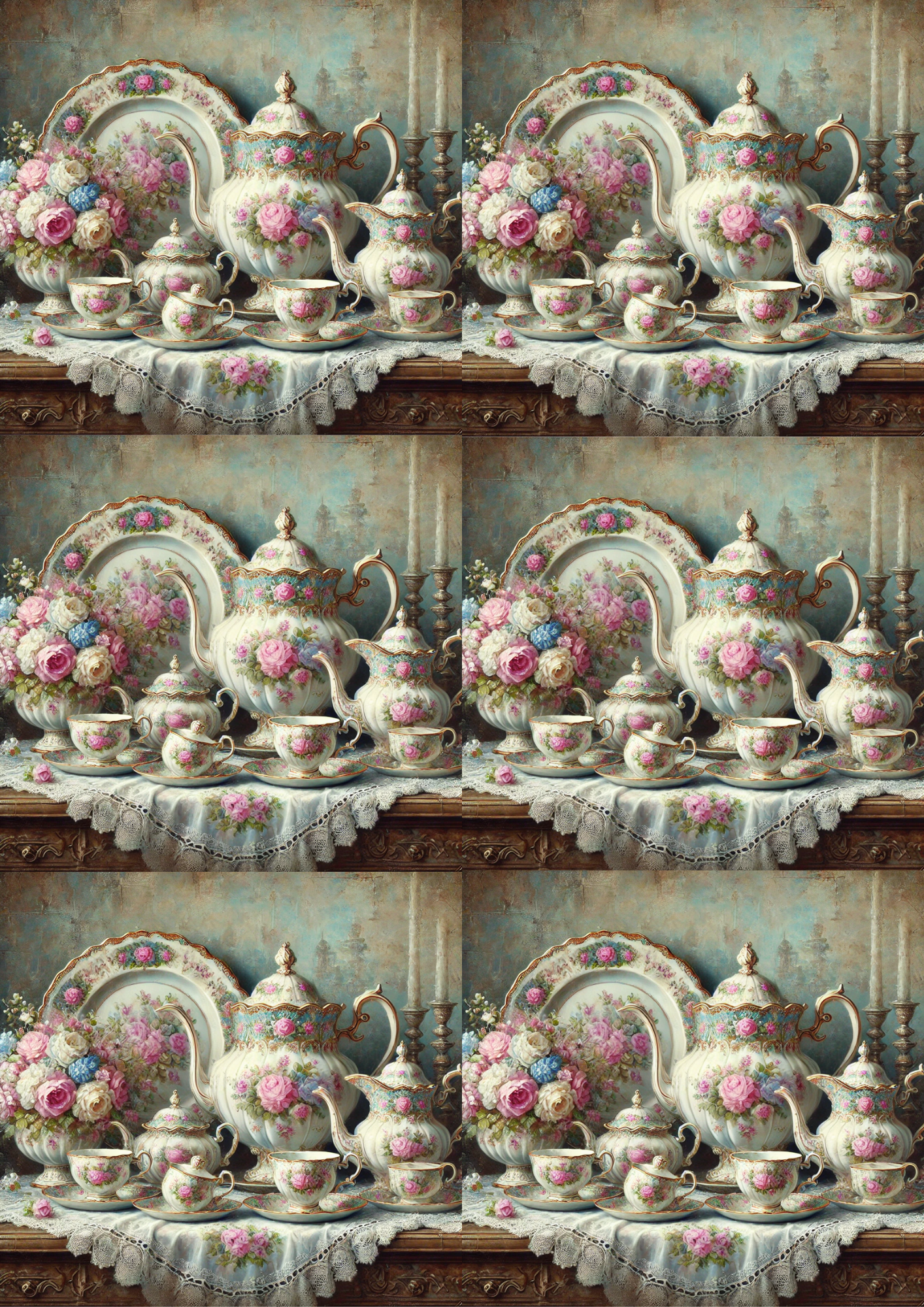 Sticker Sheet / Greeting Card – Romantic Porcelain Collage Cat. No. 2339