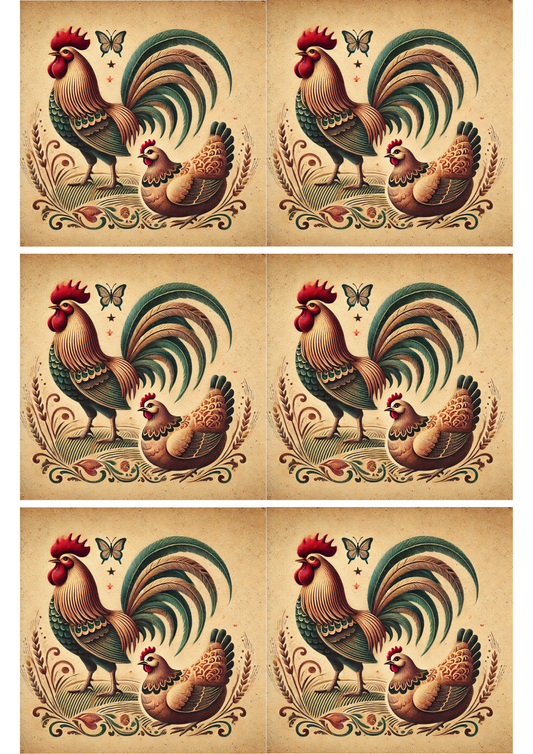 Sticker Sheet – Rooster and Hen Shabby Chic Collage Cat. No. 2343