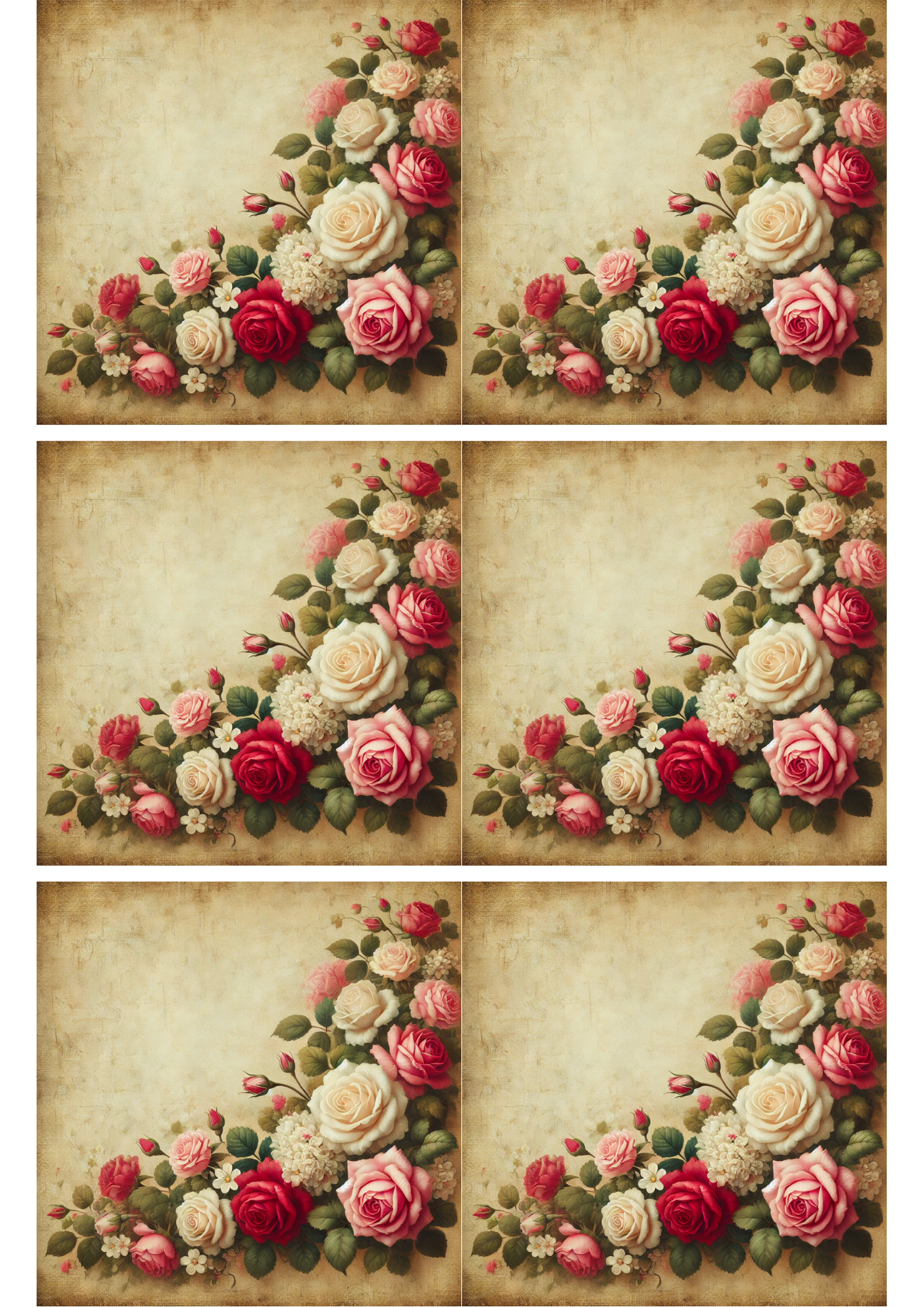 Sticker Sheet / Greeting Card – Roses In Corner 2 Collage Cat. No. 2347