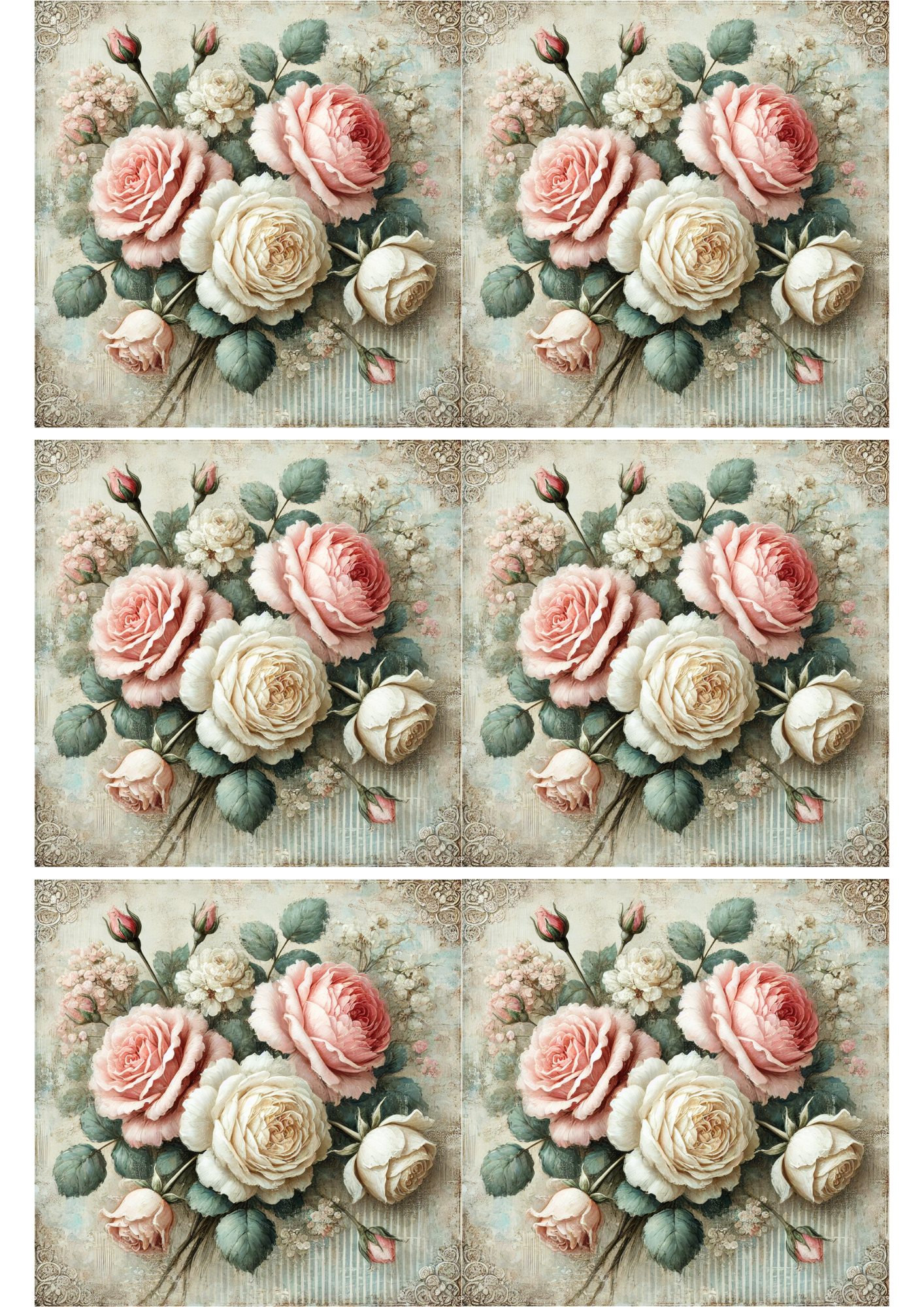 Sticker Sheet / Greeting Card – Roses Shabby Chic Collage Cat. No. 2357