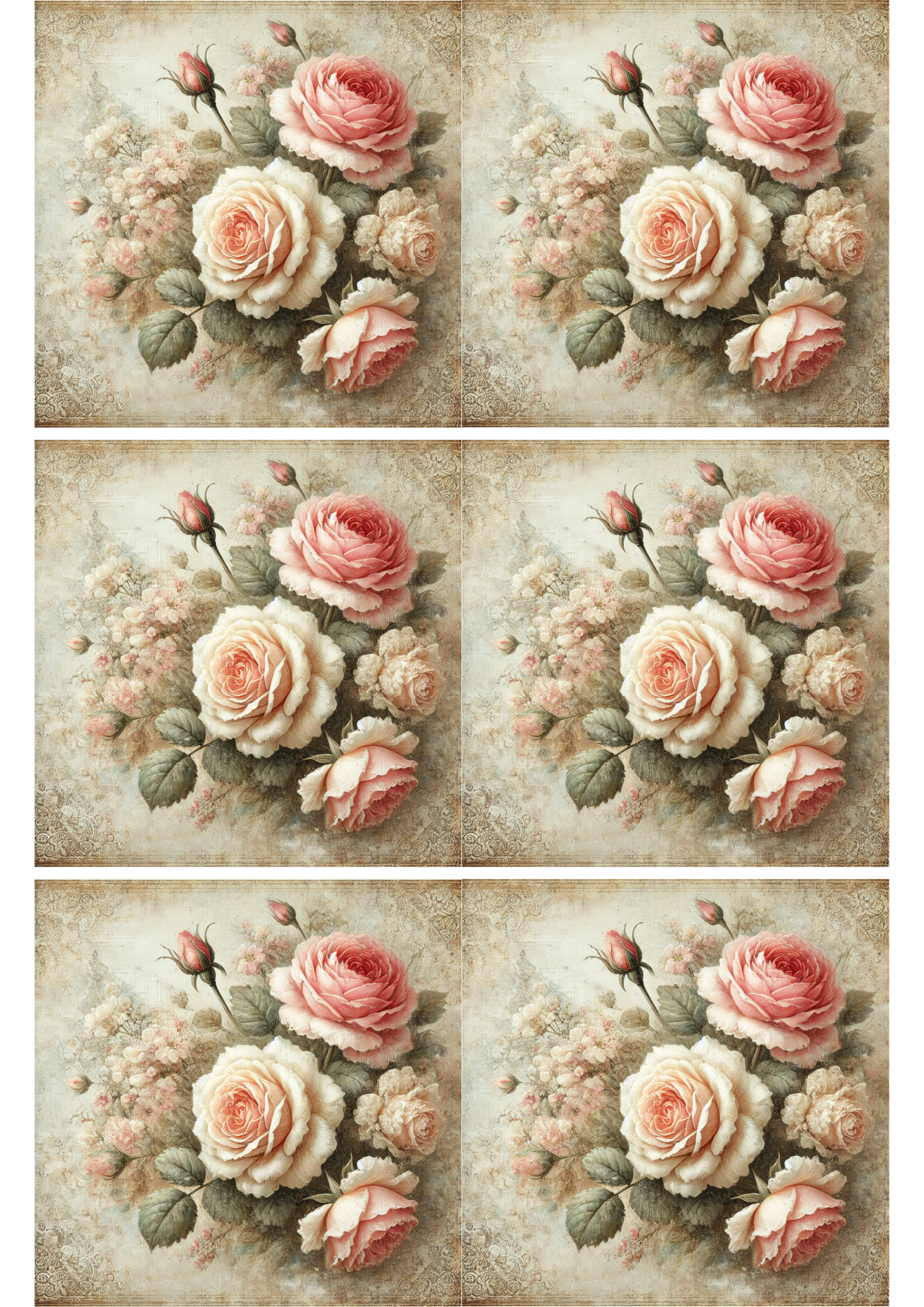 Sticker Sheet / Greeting Card – Roses Shabby Chic 2 Collage Cat. No. 2359