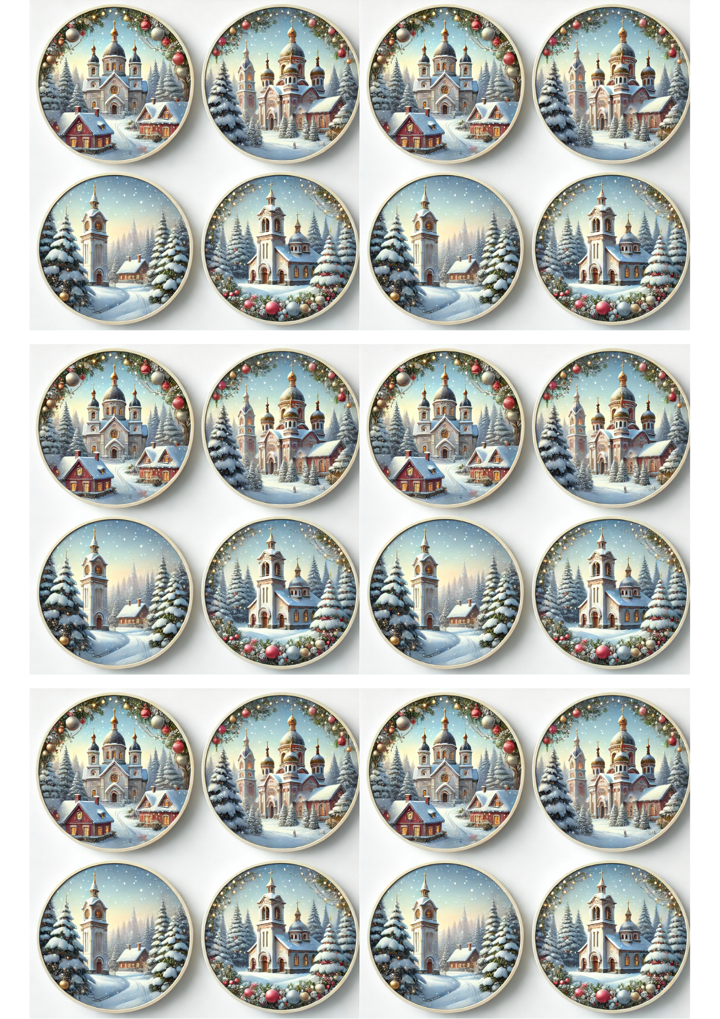 Sticker Sheet / Greeting Card – Church In Round Frames Collage Cat. No. 3119