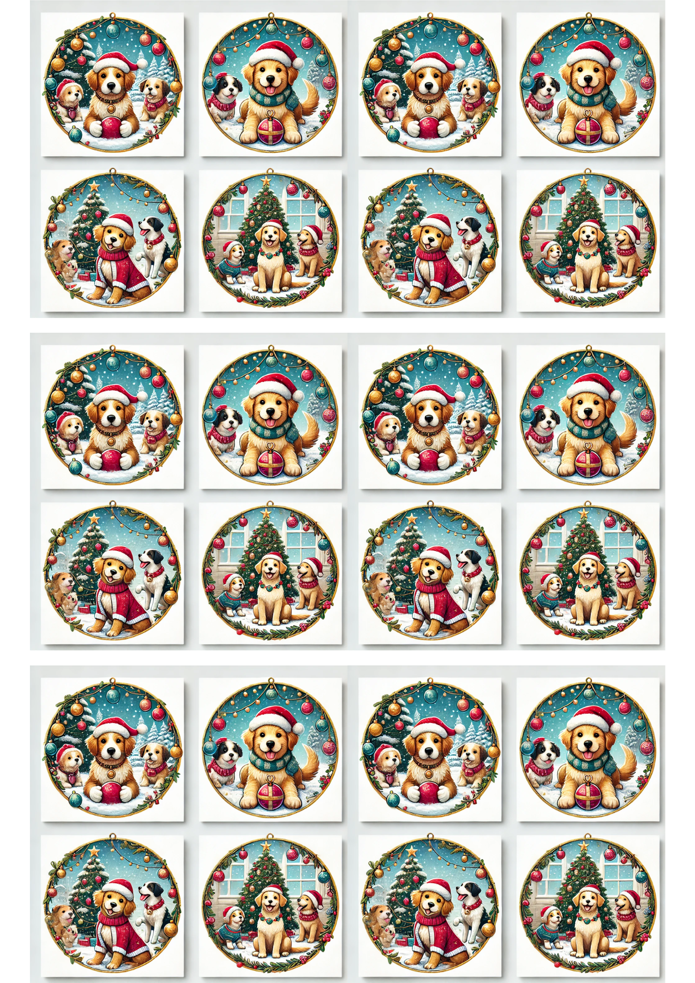 Sticker Sheet / Greeting Card – Dogs In Round Frames Collage Cat. No. 3121