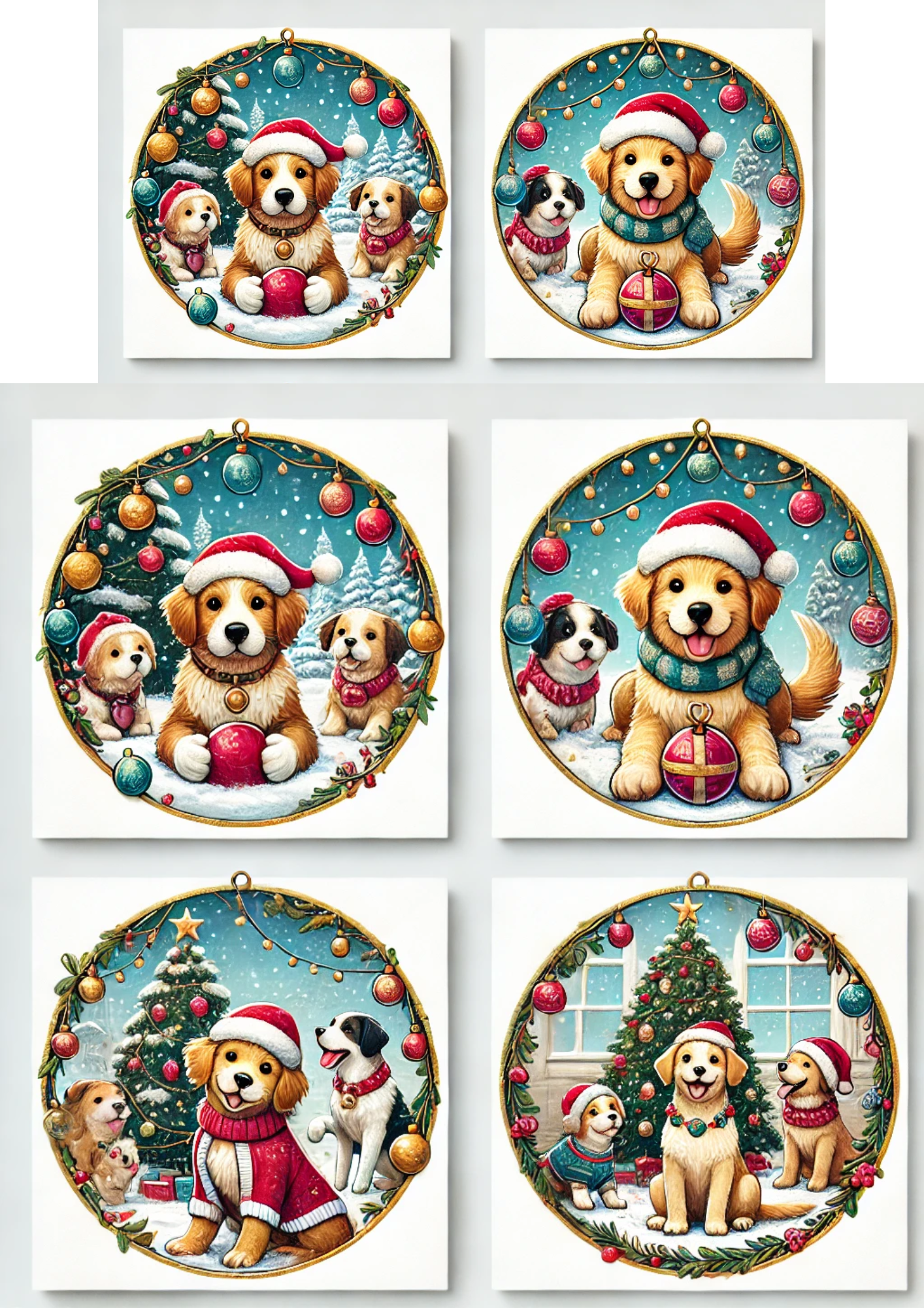 Sticker Sheet / Greeting Card – Dogs In Round Frames Full Cat. No. 3122