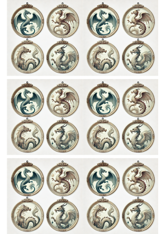 Sticker Sheet – Dragons In Round Frames Collage Cat. No. 3123