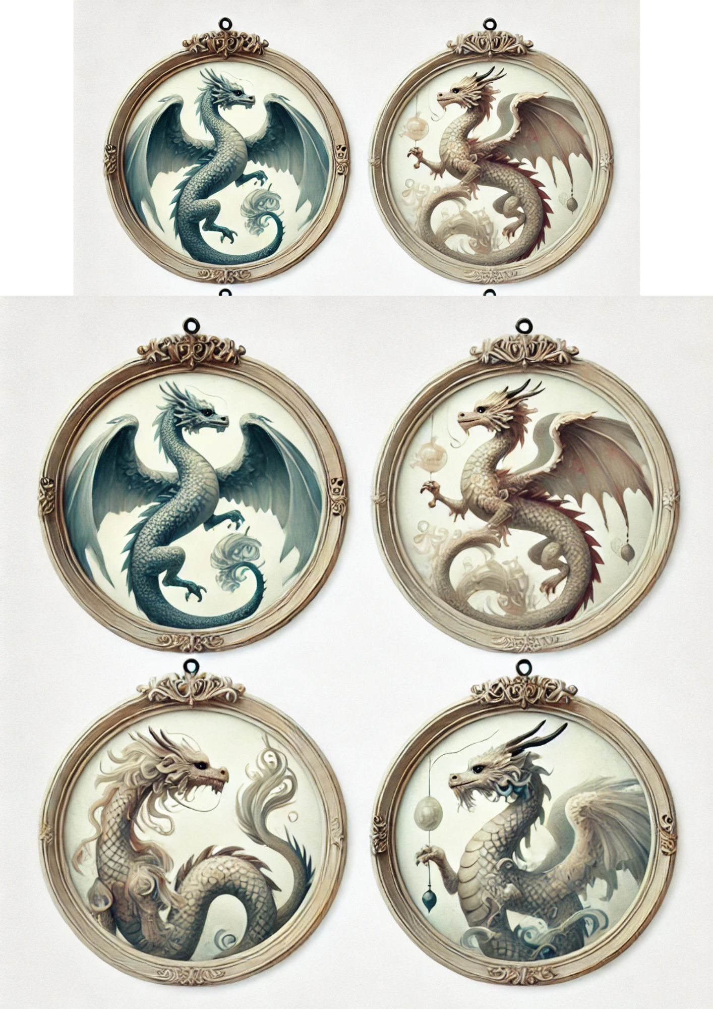 Sticker Sheet / Greeting Card – Dragons In Round Frames Full Cat. No. 3124
