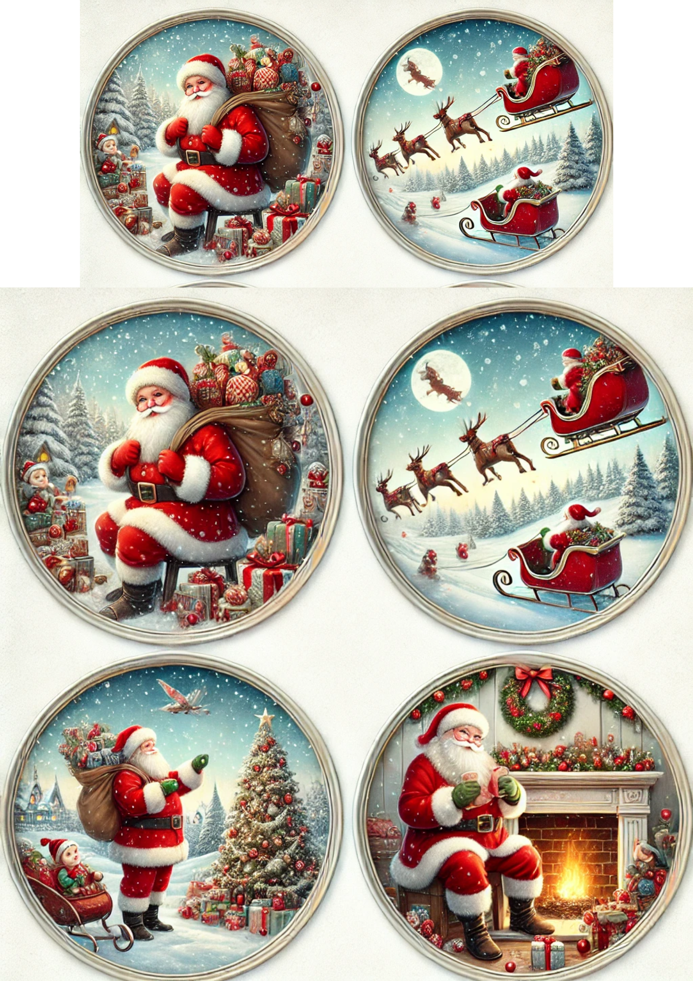 Sticker Sheet / Greeting Card – Santa Claus In Round Frames Full Cat. No. 3128
