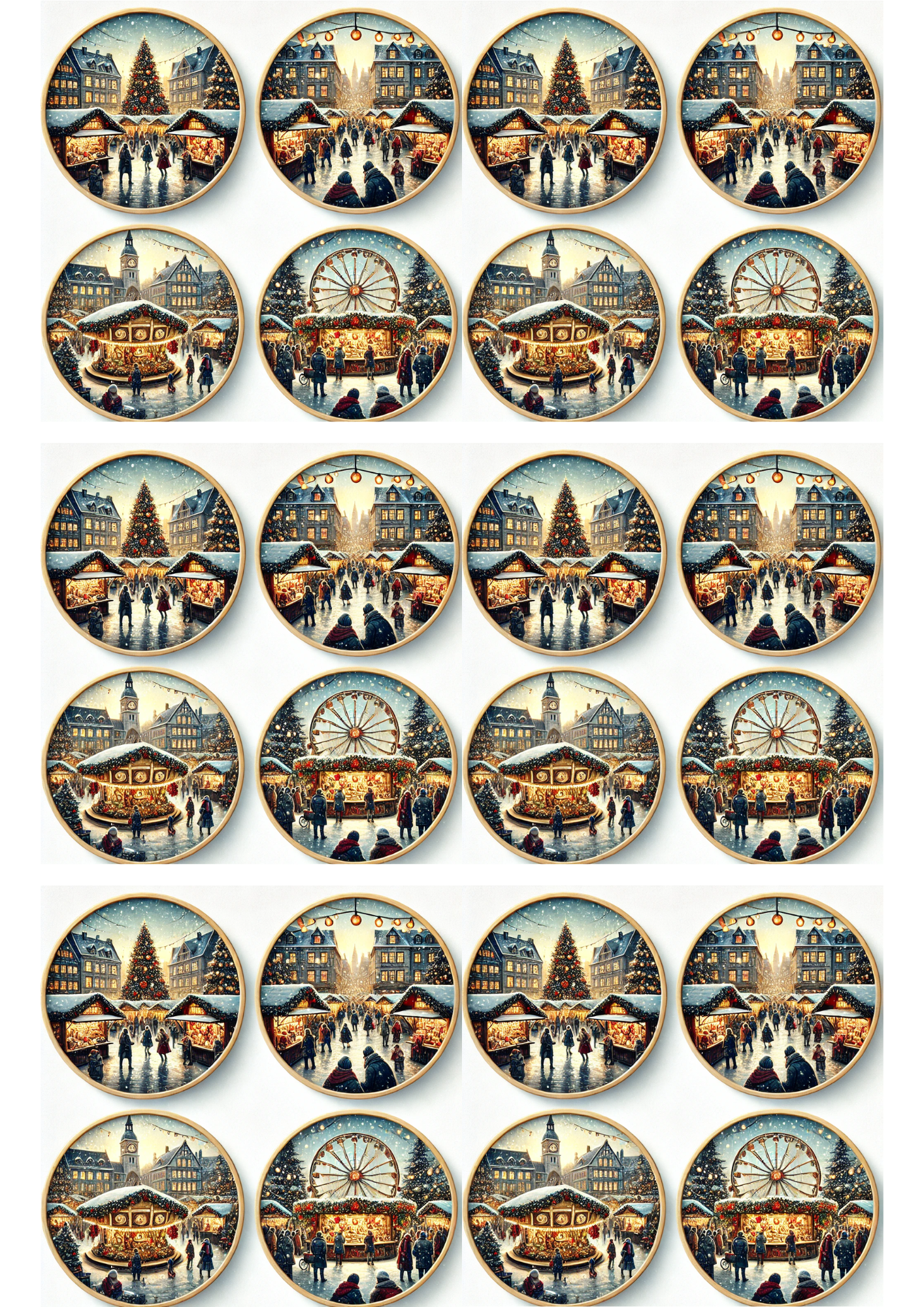 Sticker Sheet / Greeting Card – Christmas Market In Round Frames Collage Cat. No. 3129