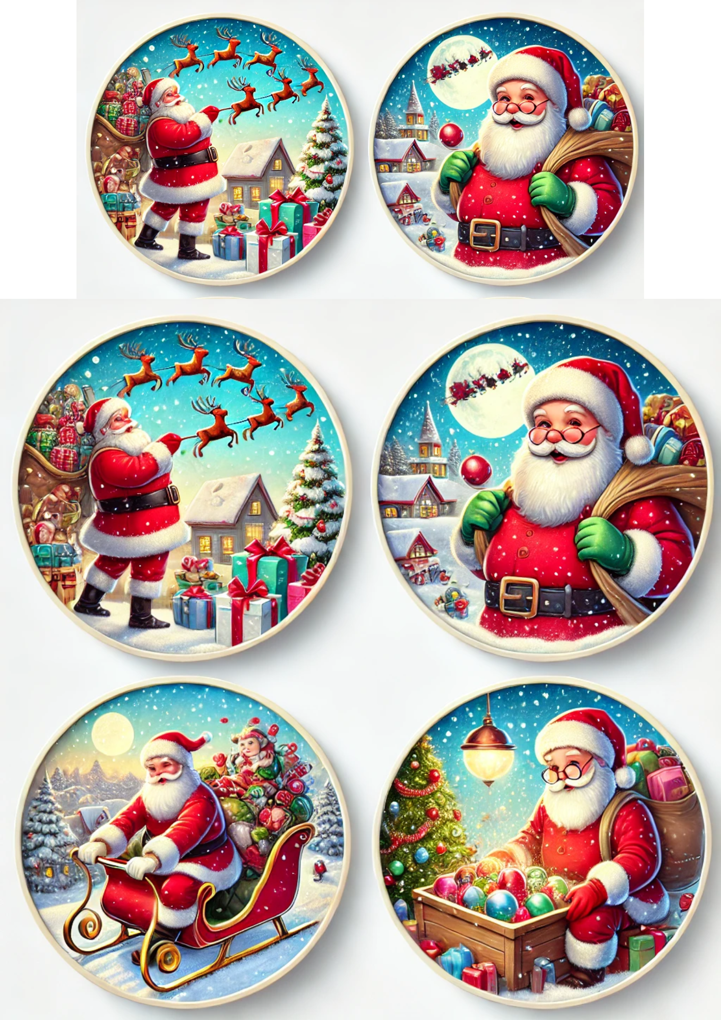 Sticker Sheet / Greeting Card – Santa Claus In Round Frames Full Cat. No. 3132