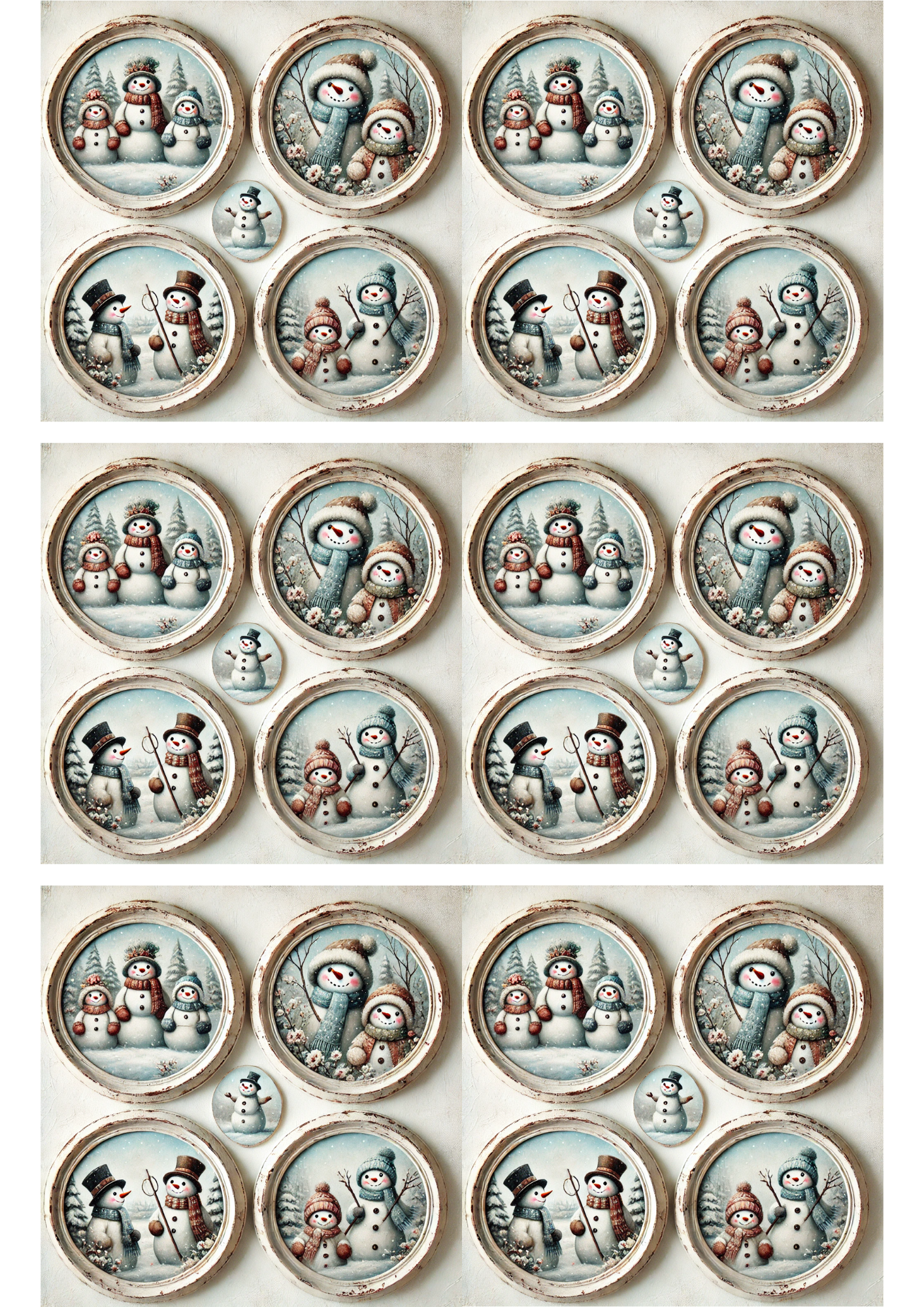Sticker Sheet / Greeting Card – Snowman In Round Frames Collage Cat. No. 3133