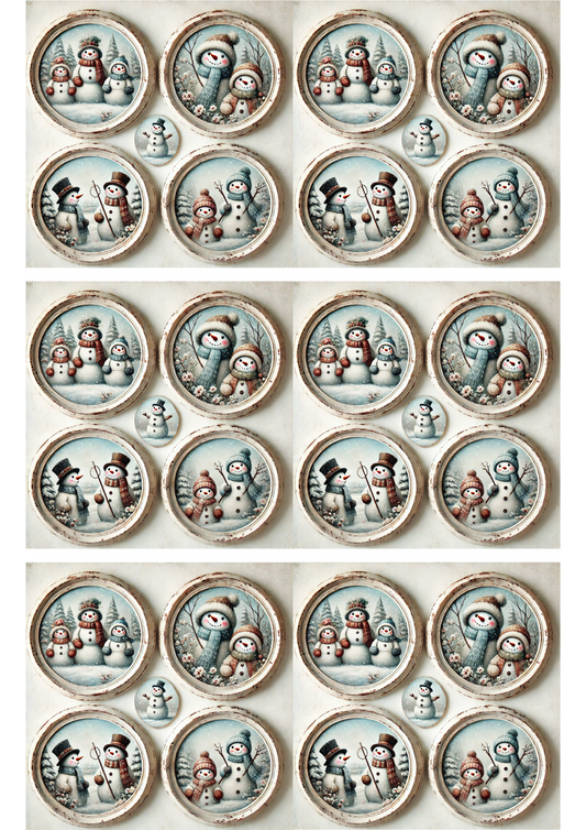 Sticker Sheet – Snowman In Round Frames Collage Cat. No. 3133