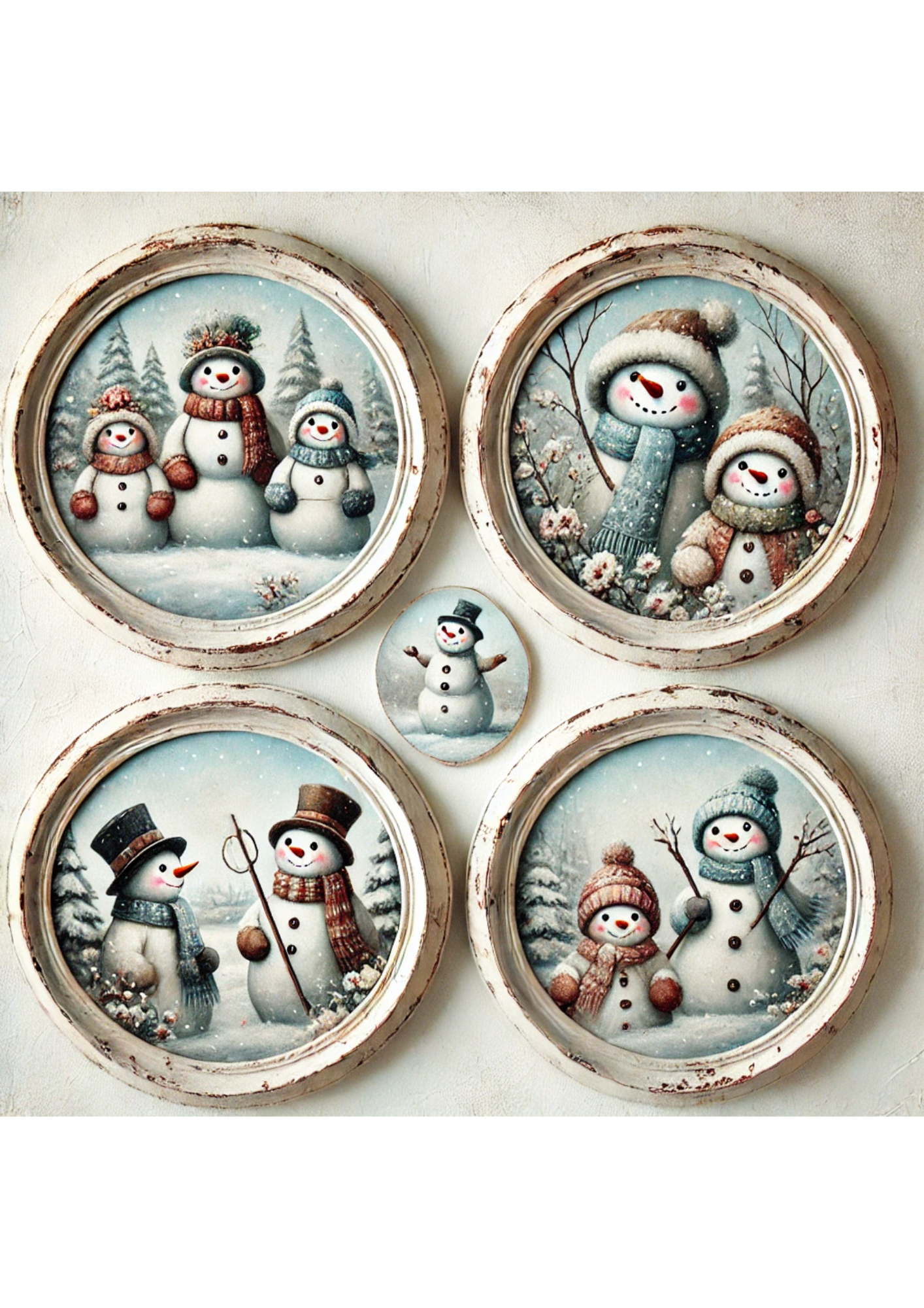 Sticker Sheet / Greeting Card – Snowman In Round Frames Full Cat. No. 3134