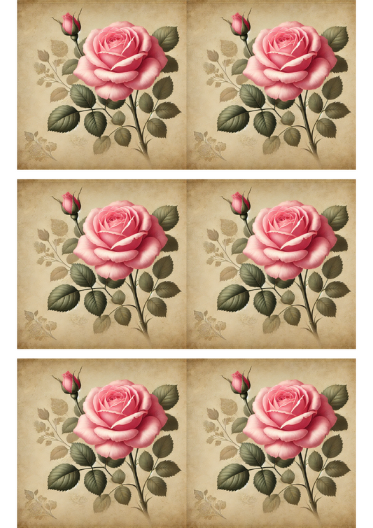 Sticker Sheet Pink Rose Vintage Collage Cat. No. 1686