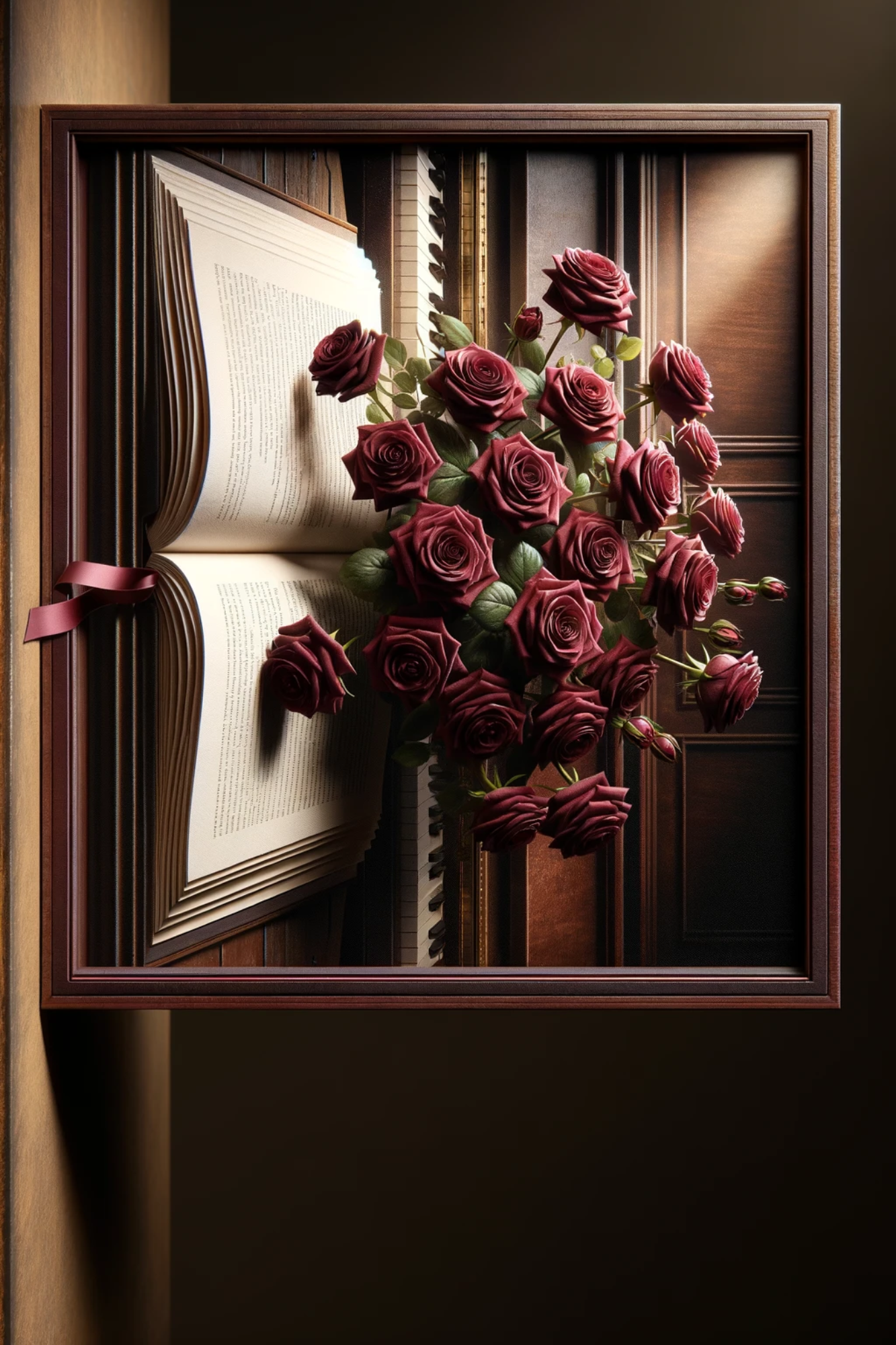 Sticker Sheet / Greeting Card – Burgundy Roses on a Book Cat. No. 273