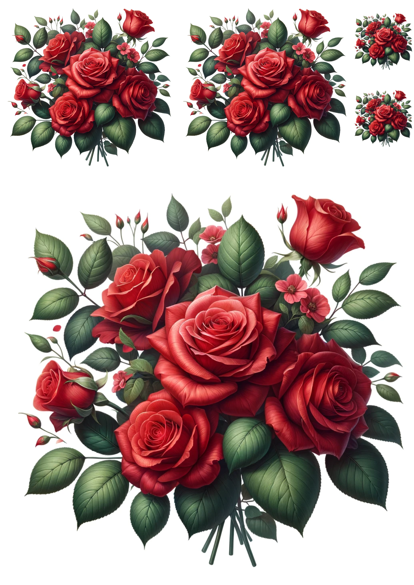 Sticker Sheet / Greeting Card – Red Roses Collage Cat No. 1043