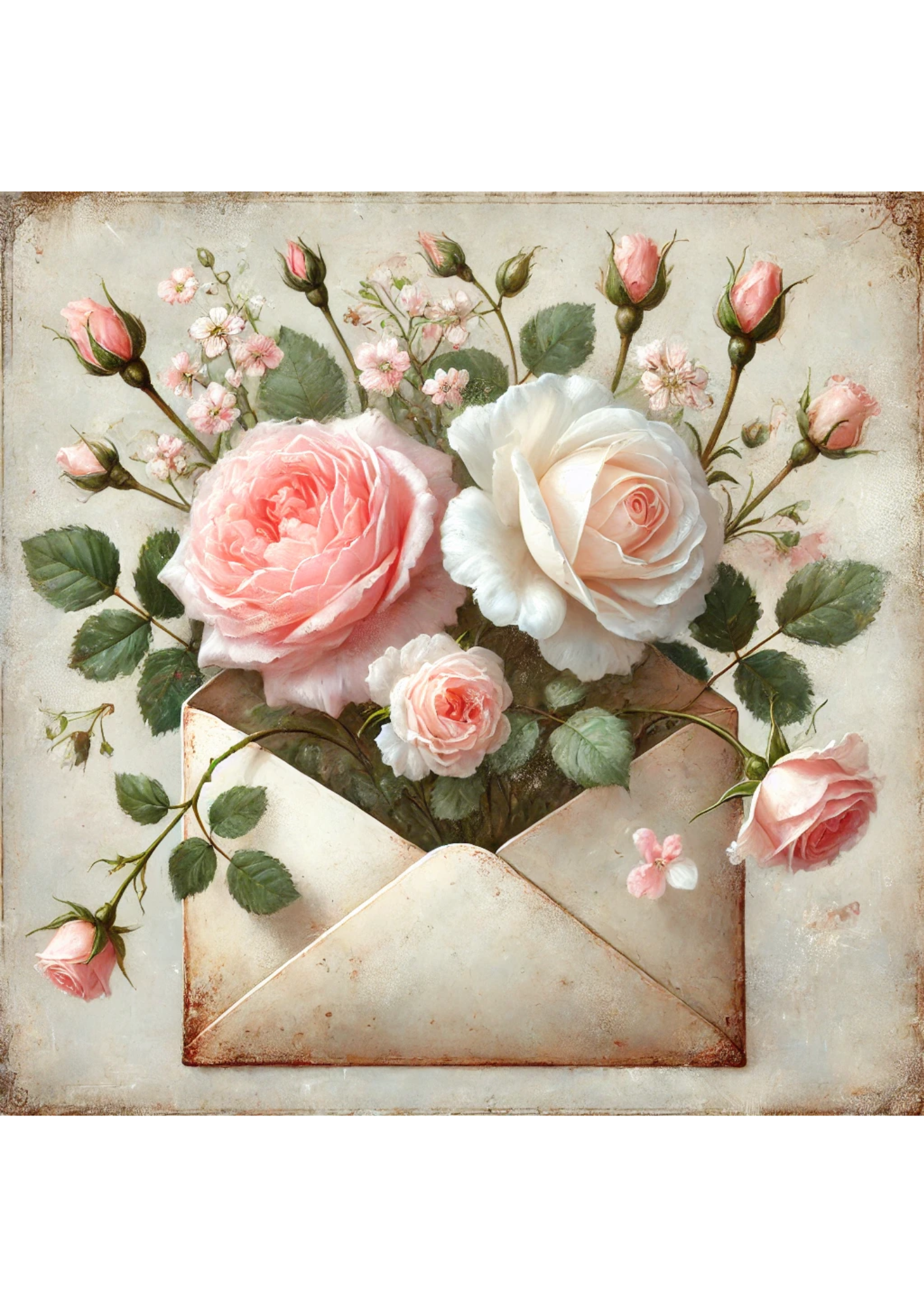 Sticker Sheet / Greeting Card – Roses In Envelope Vintage Full Cat. No. 3136