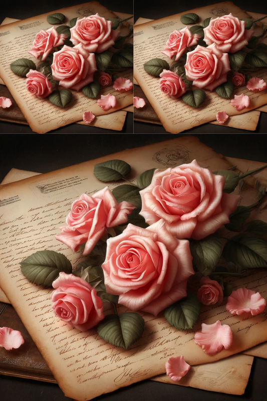 Sticker Sheet Roses on Old Vintage Letters, Cat. No. 274