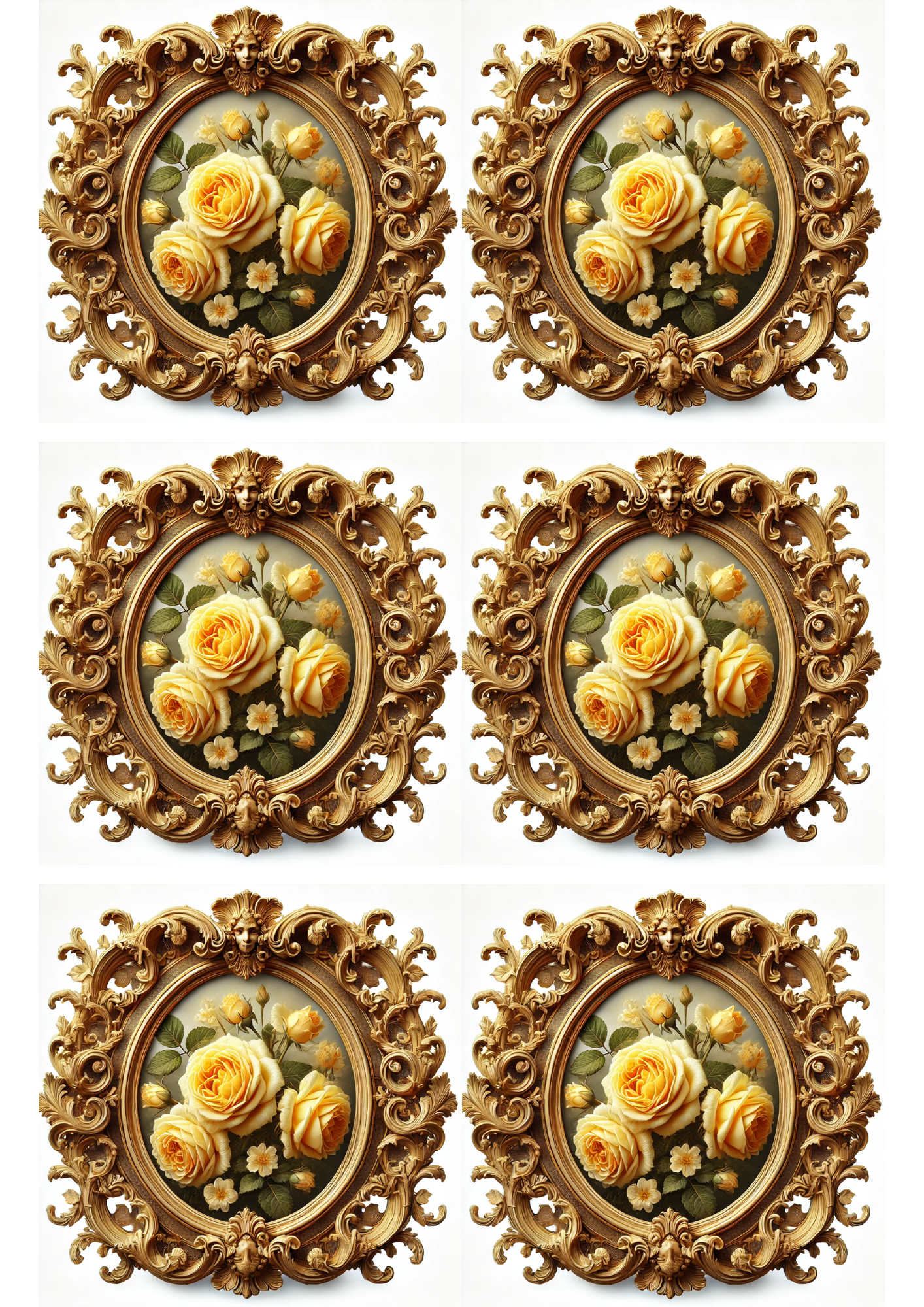 Sticker Sheet / Greeting Card – Roses In Baroque Frame Collage Cat. No. 3137