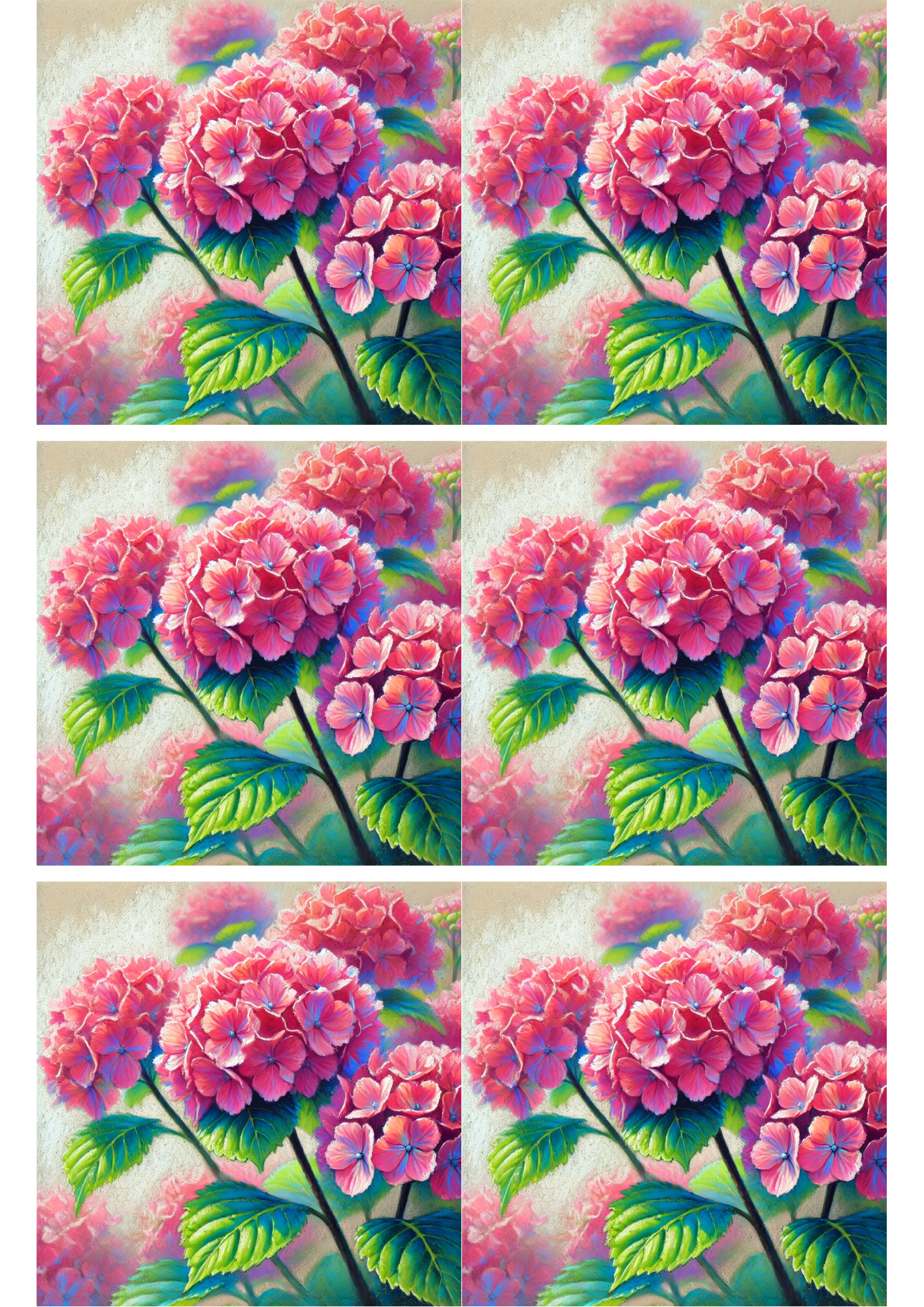 Sticker Sheet / Greeting Card – Pink Hydrangeas Collage Cat. No. 2373