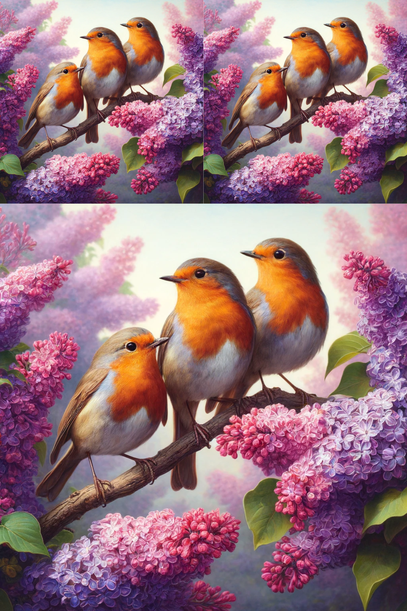 Sticker Sheet / Greeting Card – Robins on a Lilac Branch No. 275